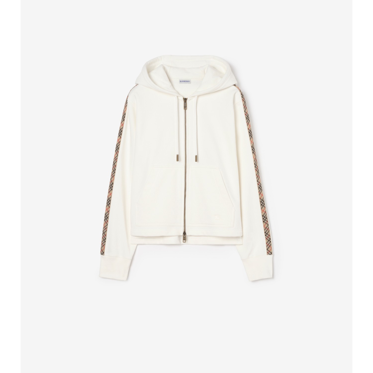 Check Trim Cotton Zip Hoodie