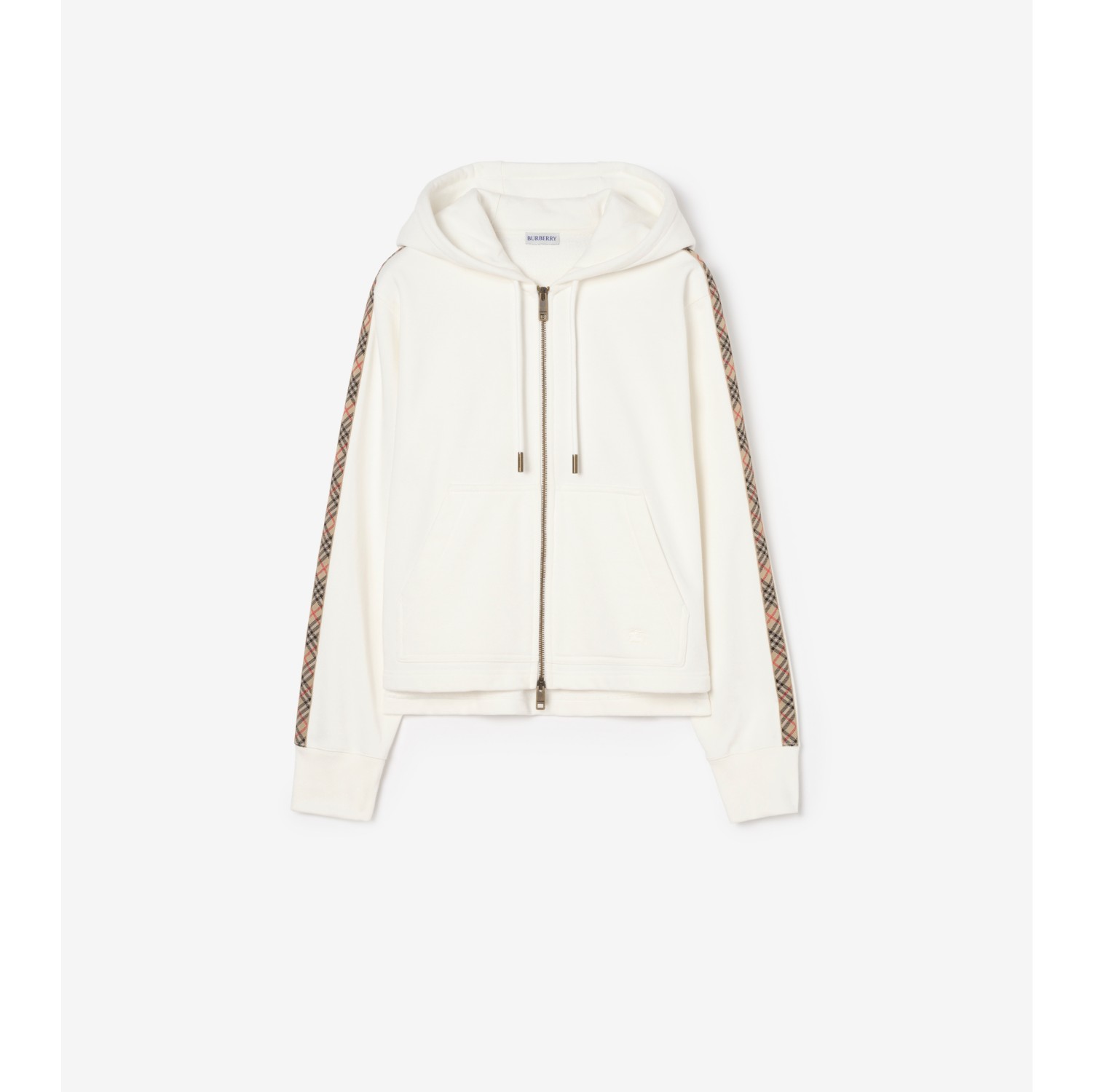 Check Trim Cotton Zip Hoodie