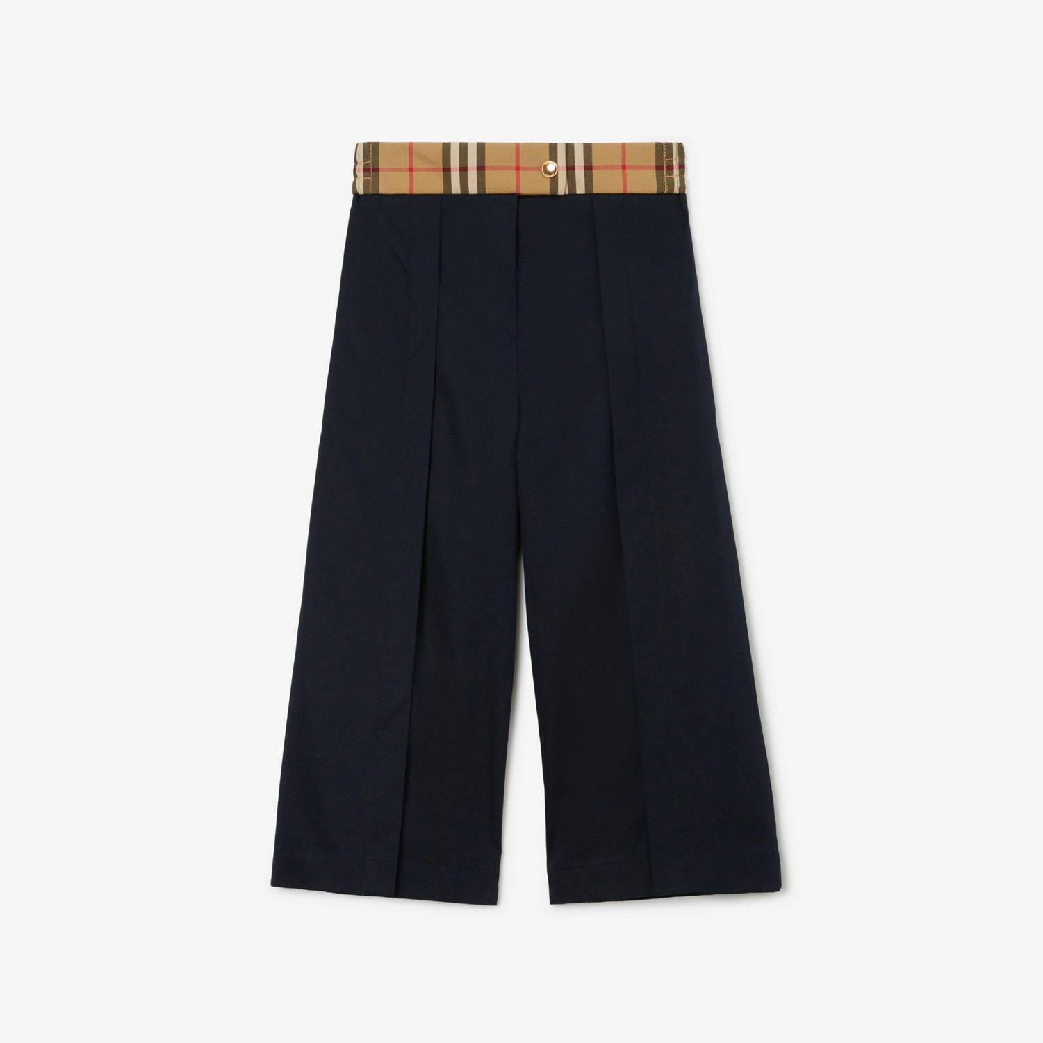 Pantaloni a gamba larga in cotone con dettagli Check (Nero Navy) | Sito ufficiale Burberry®