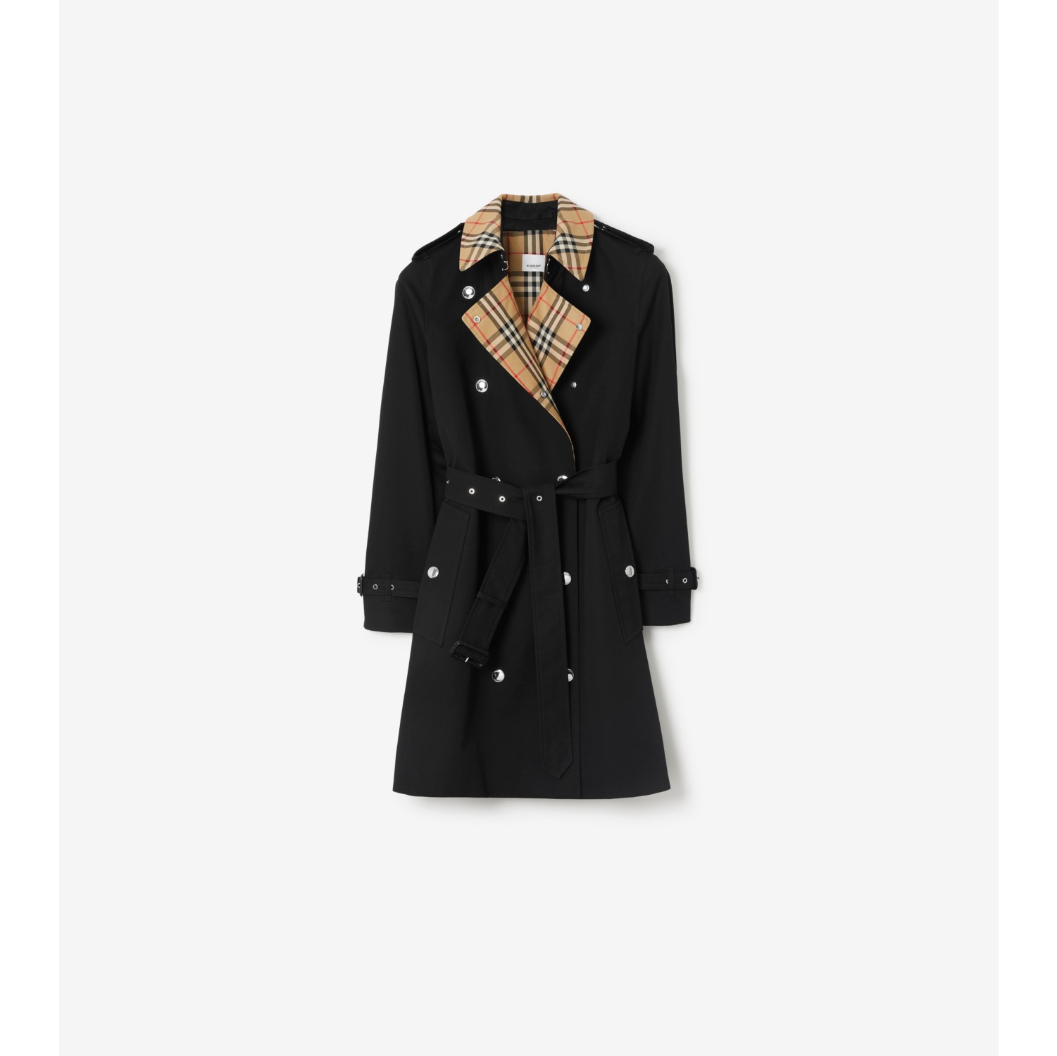 Short Check Collar Gabardine Trench Coat in Black Women Cotton Burberry Official