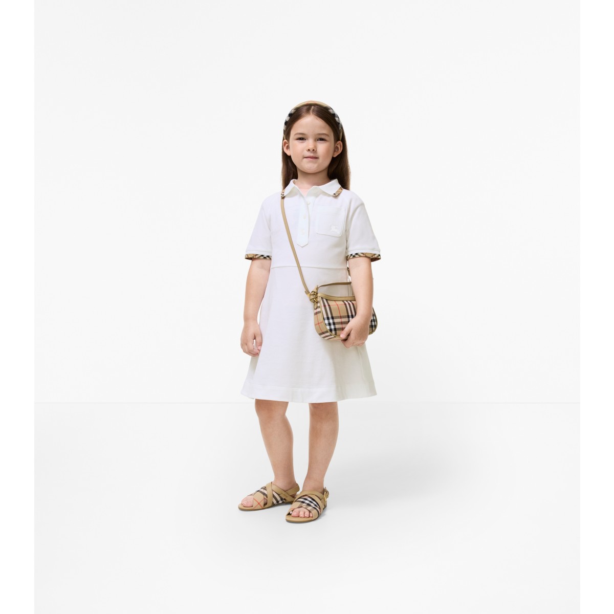  Check Trim Cotton Polo Shirt Dress