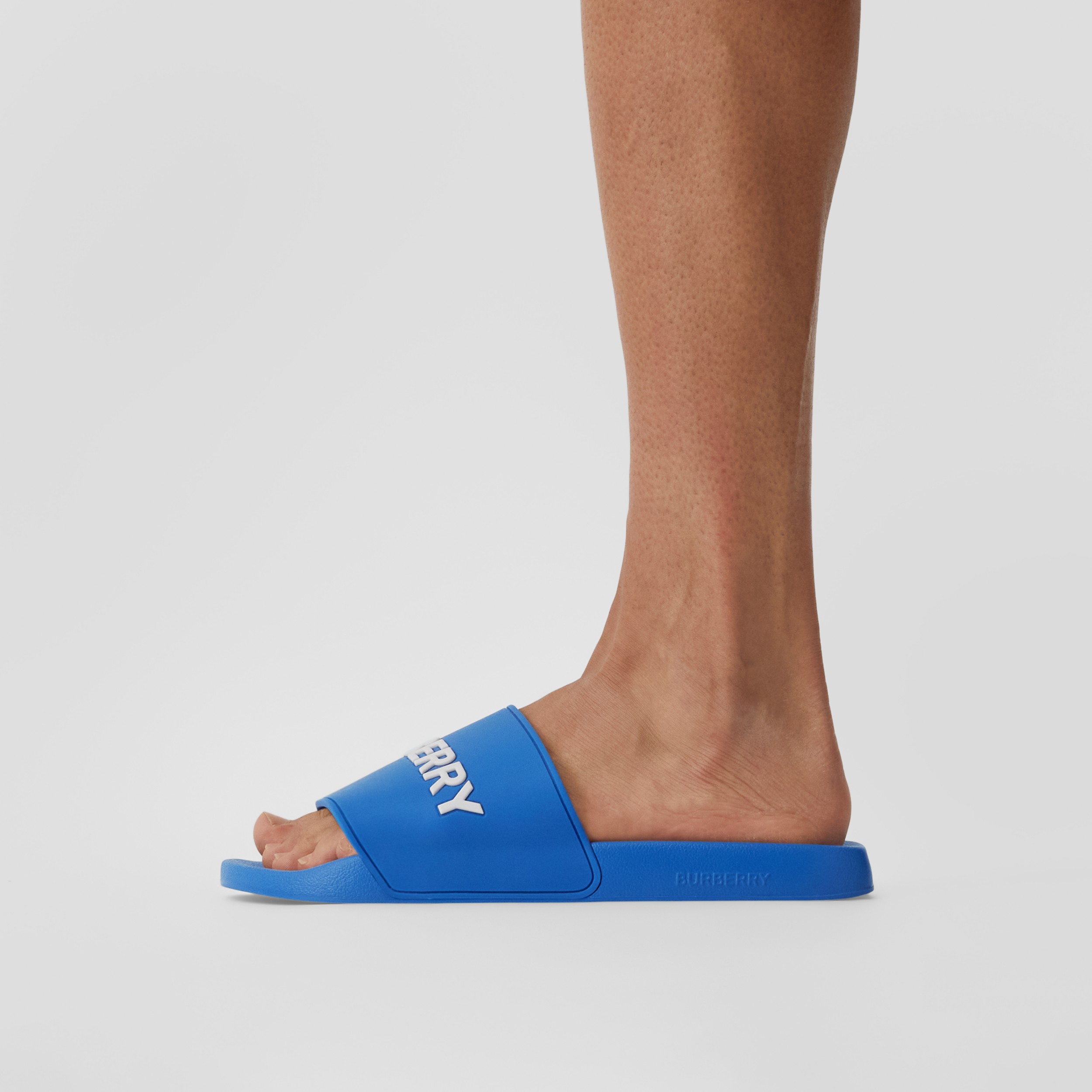 Logo Detail Slides in Azure Blue - Men | Burberry® Official - 3