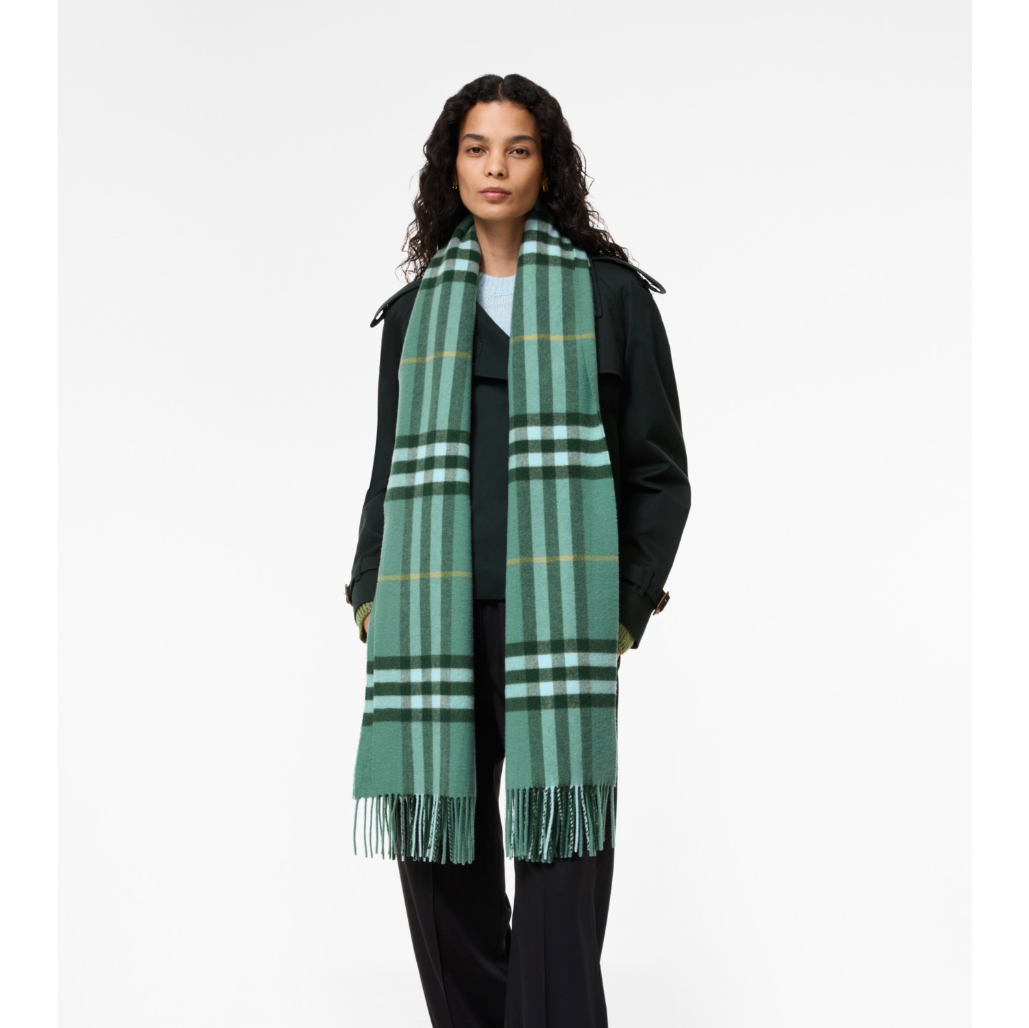 Wide Check Cashmere Scarf in Bay green | Burberry® Official