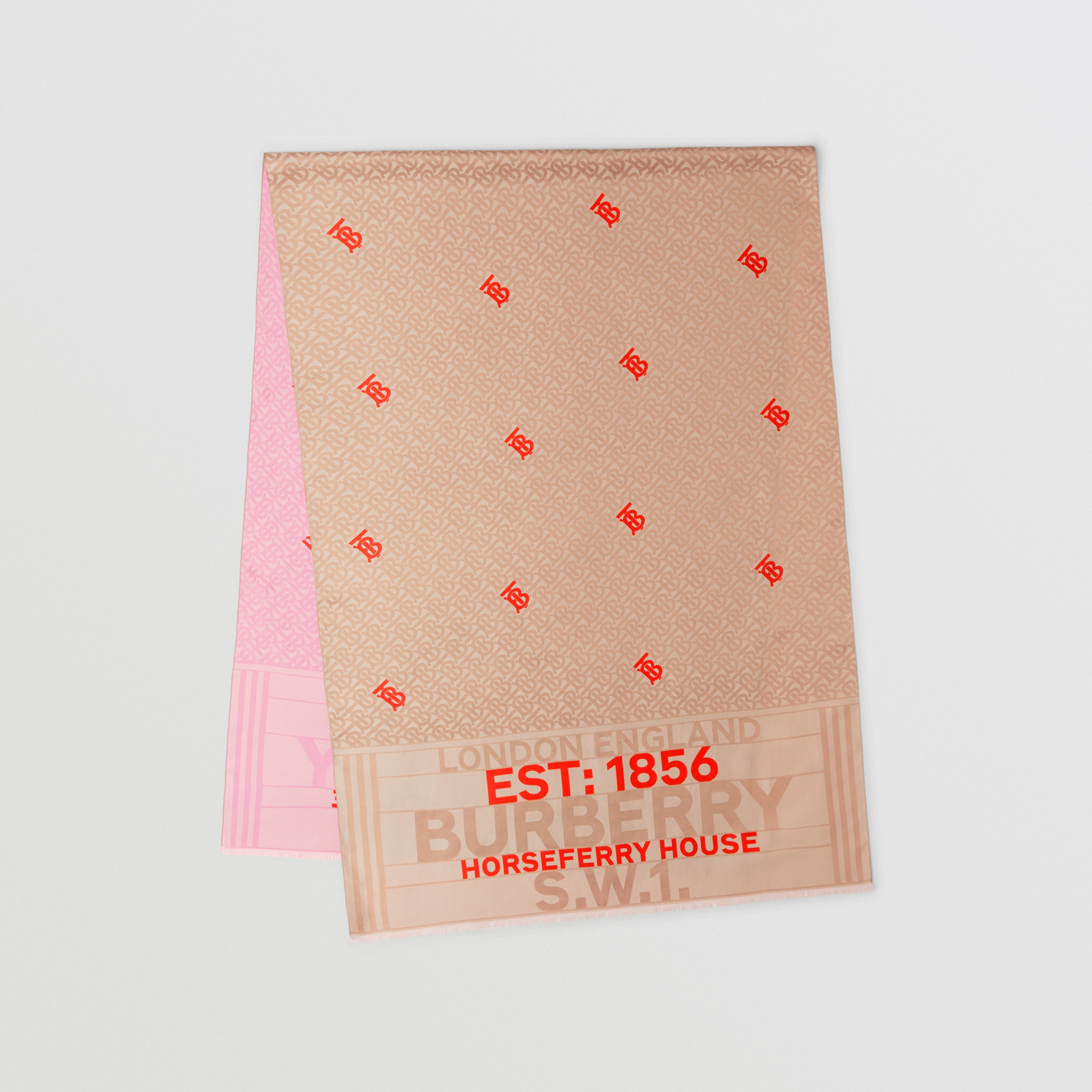 Pañuelo reversible en seda con monogramas (Rosa Beige Suave/rosa Pálido) | Burberry® oficial - 1