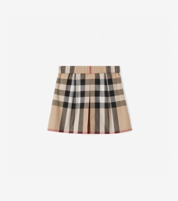 Exaggerated Check Pleated Cotton Skirt in Archive beige | Burberry® Official