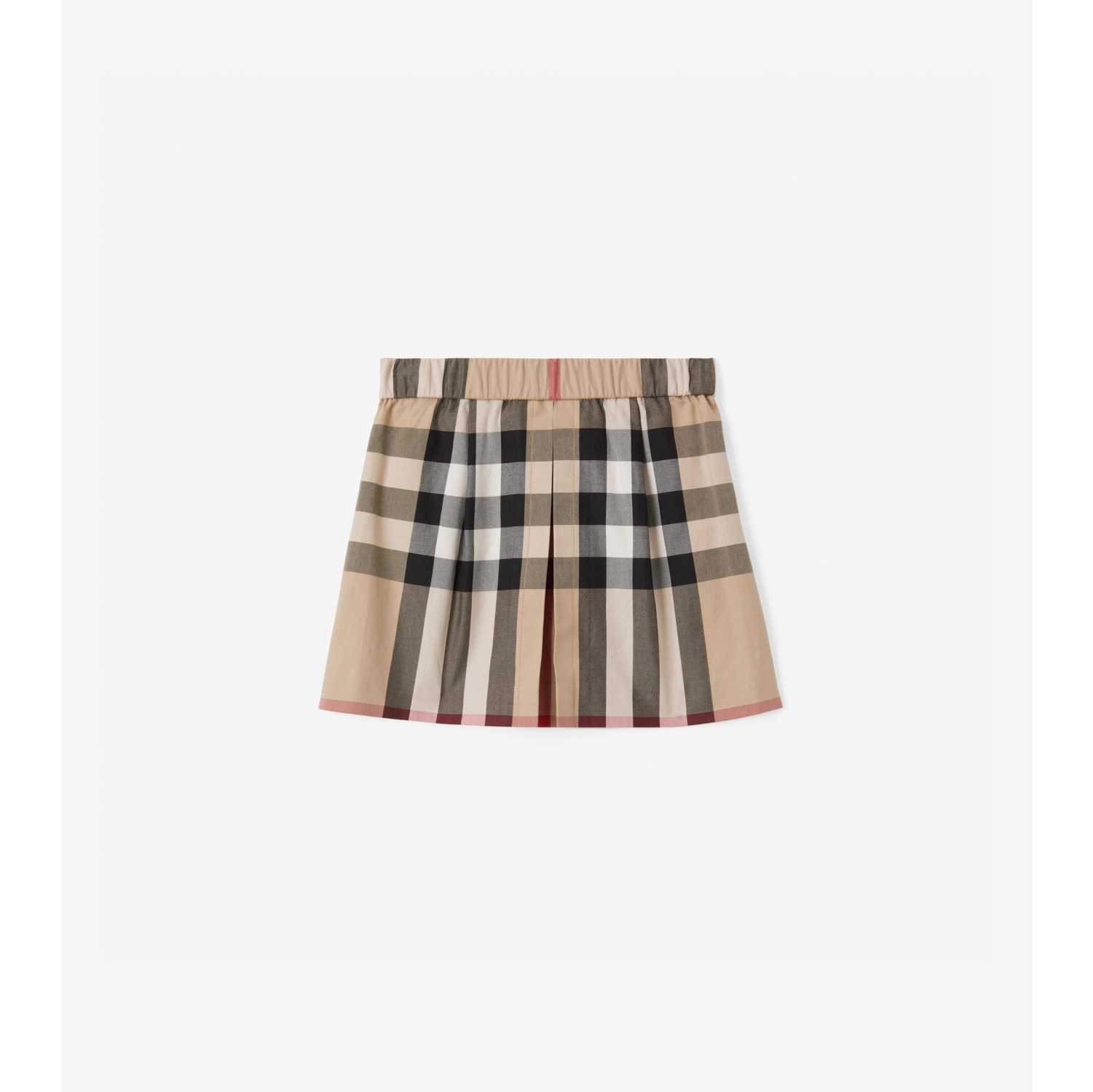 Exaggerated Check Pleated Cotton Skirt in Archive beige Children Burberry Official