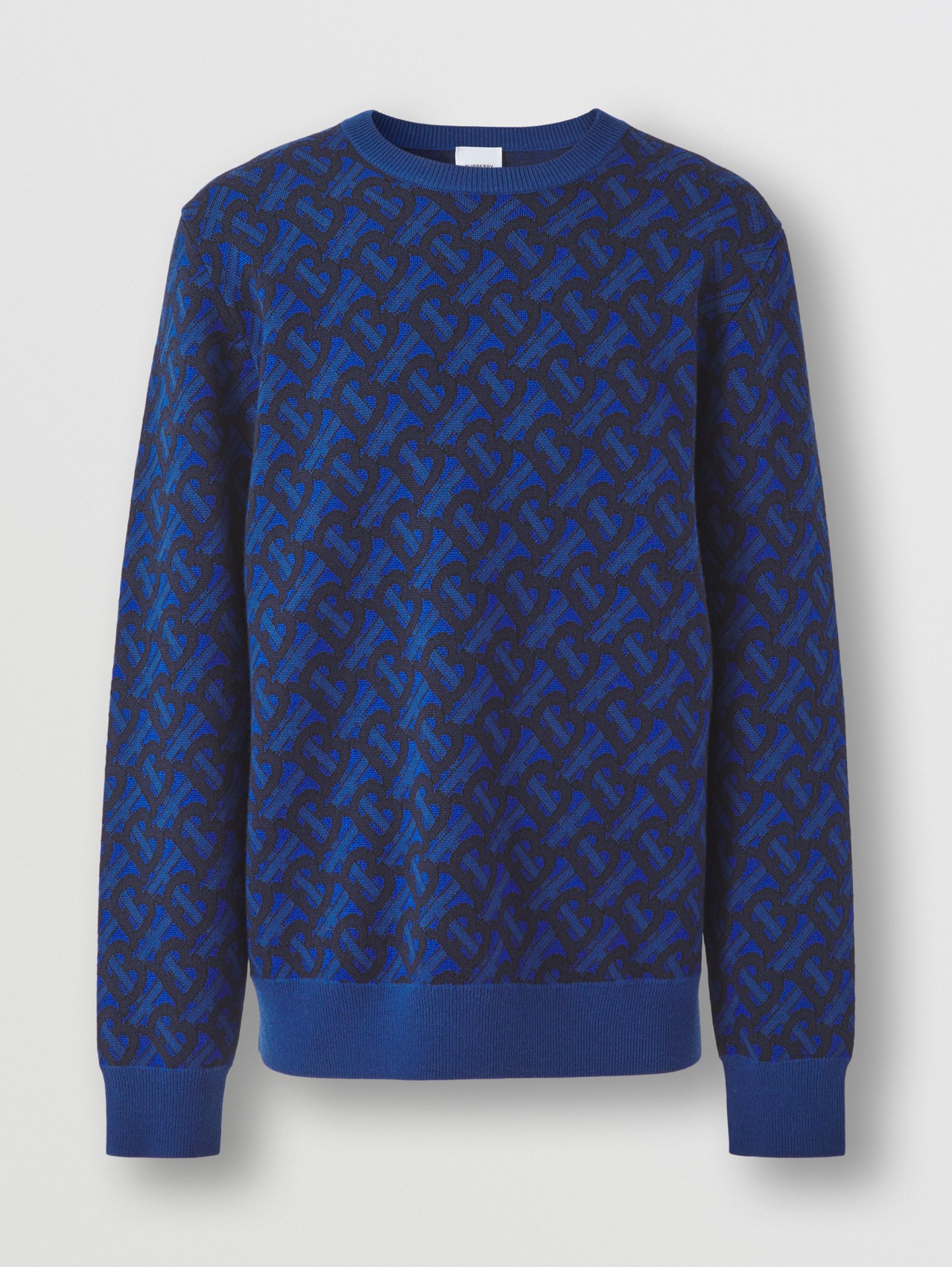Jersey en lana con motivo de monogramas en jacquard (Azul Real)
