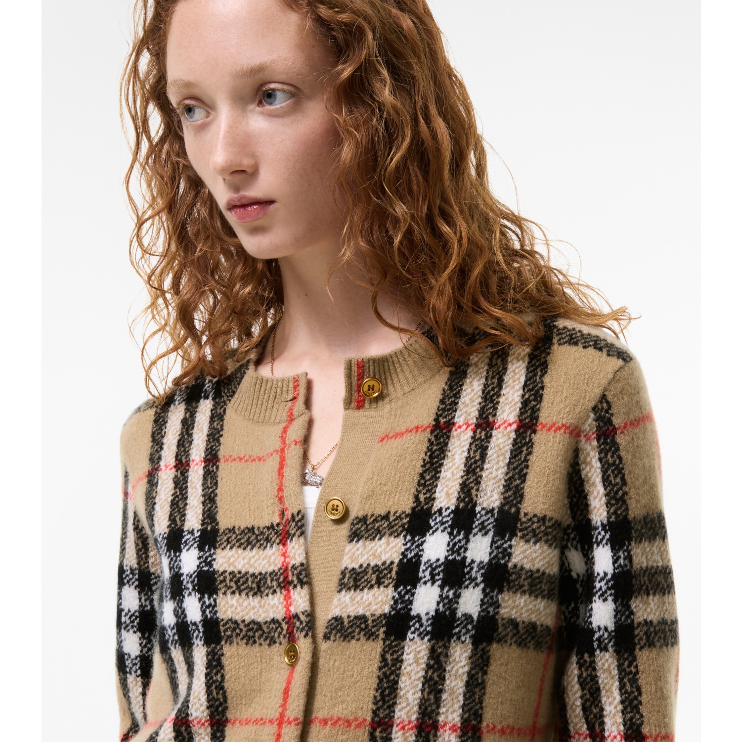 Burberry's　バーバリーズ　金釦　ノバチェック　カシミヤ混カーディガン チェック カシミアカーディガン (サンドベージュ) - ウィメンズ