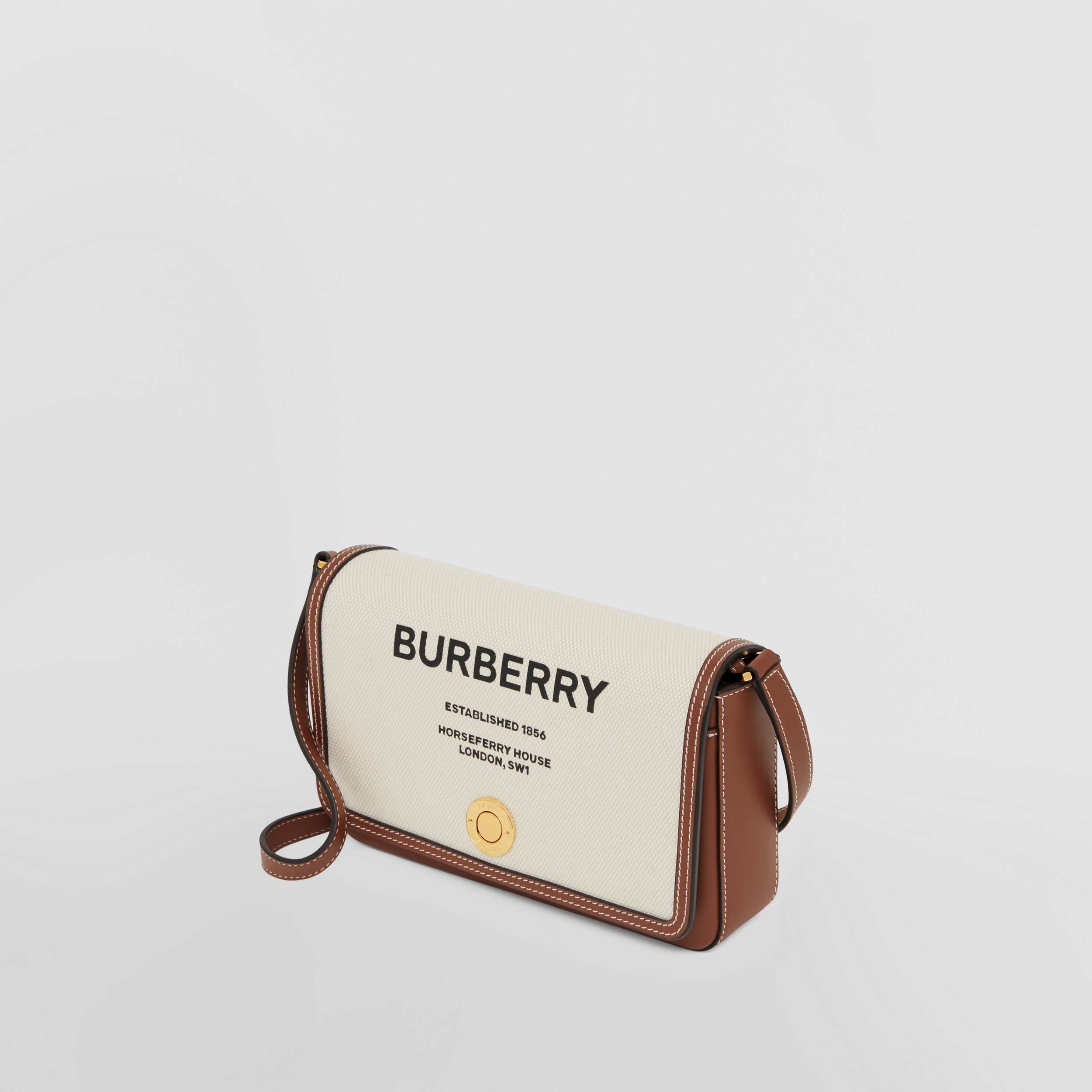 Tasche „Note“ im Kleinformat aus Canvas und Leder mit Horseferry-Schriftzug (Naturfarben/hellbraun) - Damen | Burberry® - 3