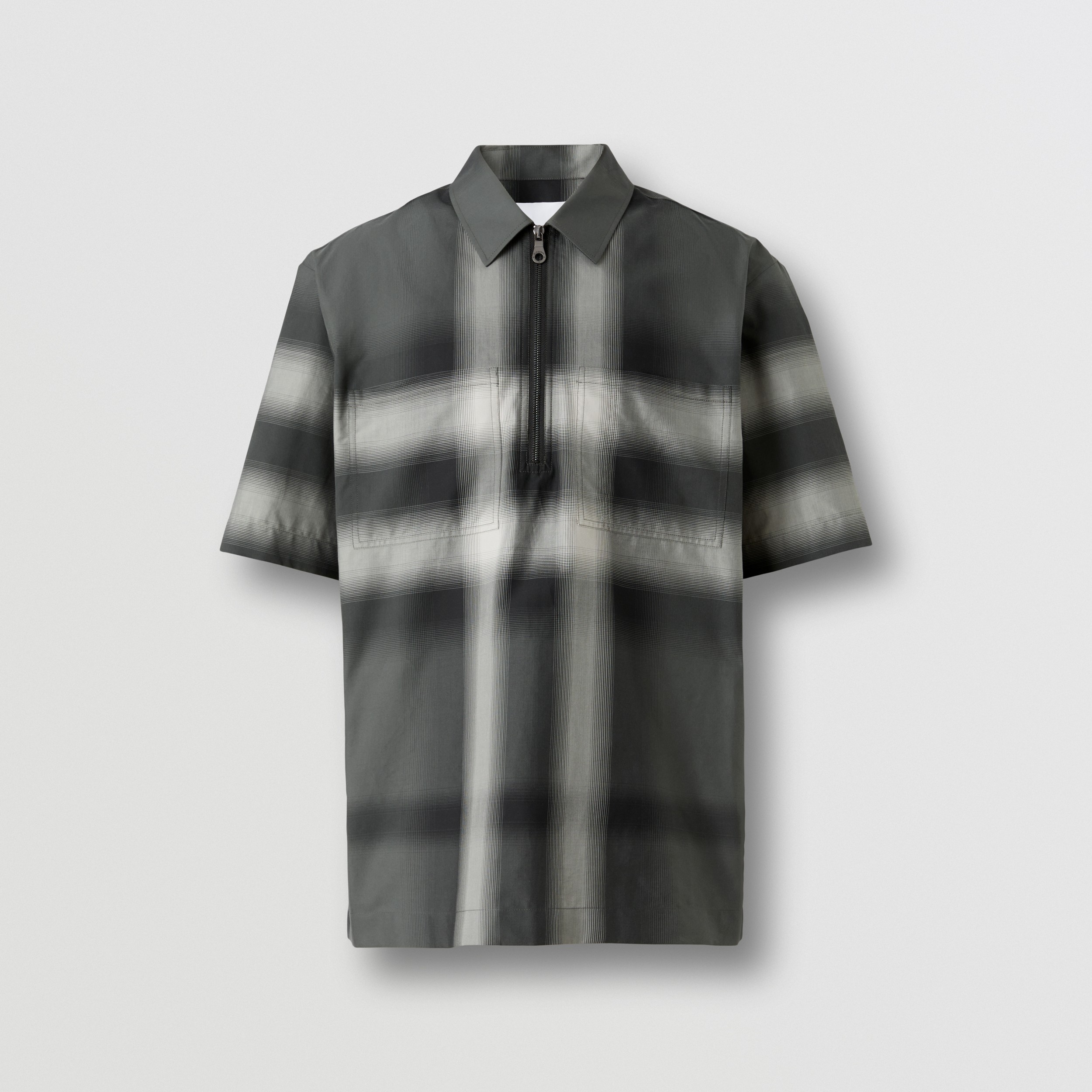 Short-sleeve Blurred Check Cotton Shirt in Tempest Grey - Men | Burberry® Official - 1