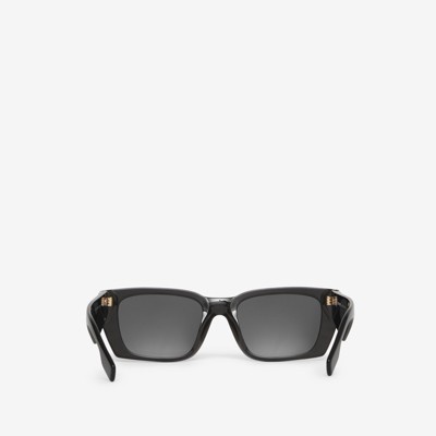 B Motif Rectangular Frame Sunglasses With Chain In Black - Women ...