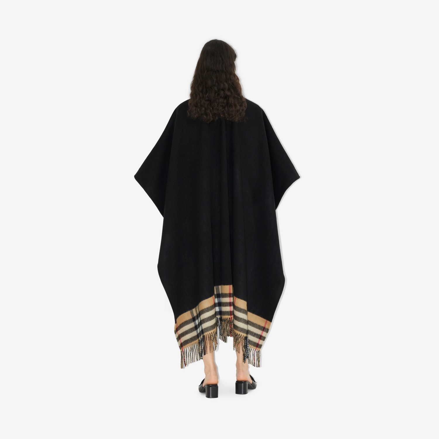 リバーシブル チェック ウールカシミアケープ (ブラック リバーシブル チェック ウールカシミアケープ (ブラック