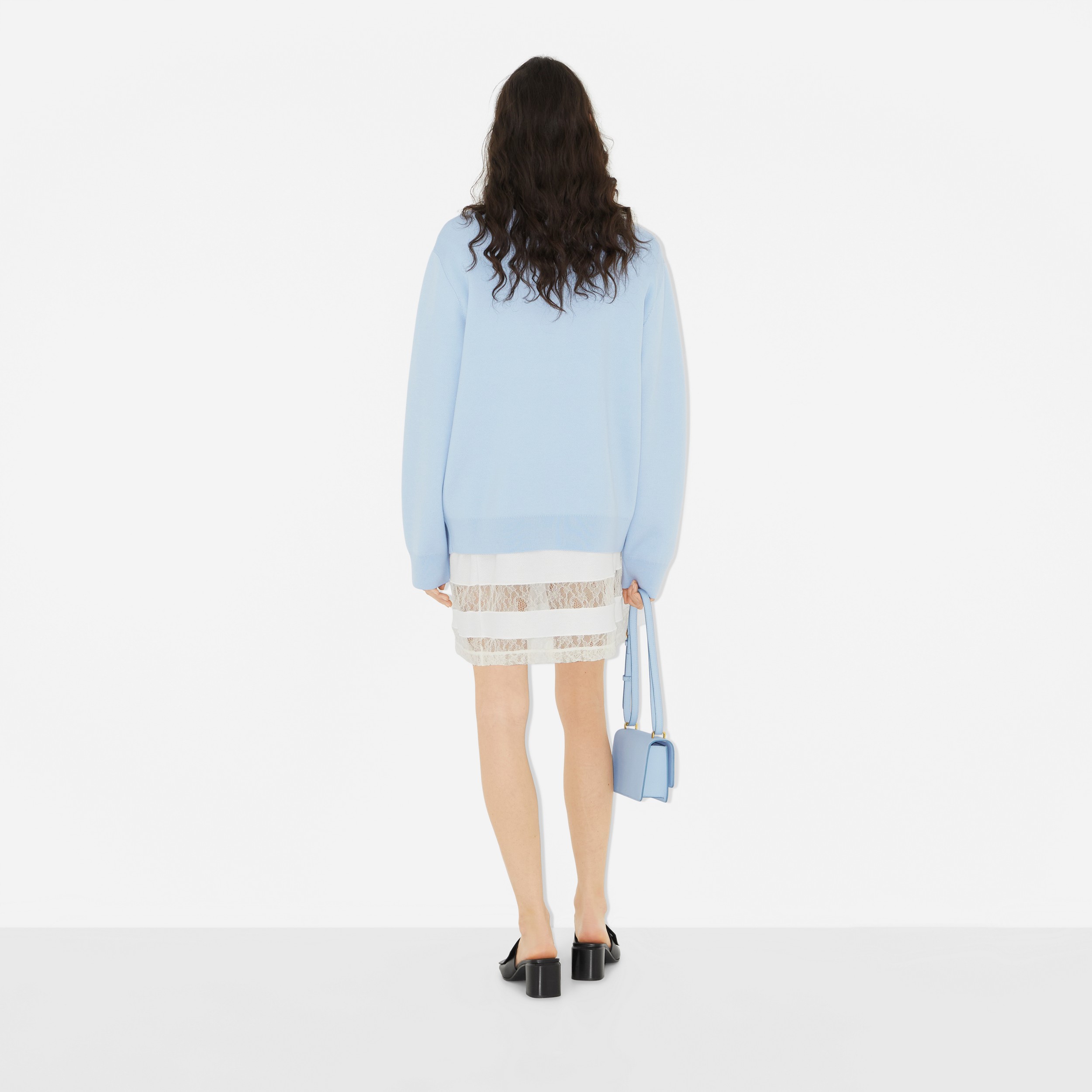 Logo Wool Cotton Jacquard Oversized Cardigan in Pale Blue - Women | Burberry® Official - 4