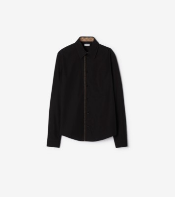 BURBERRY LONDON シャツコンビニット ブラック 1 ストライプ Classic Fit Check Piping Cotton Poplin Shirt in Black - Men