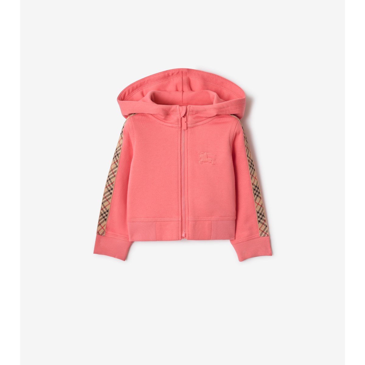  Check Trim Cotton Zip Hoodie
