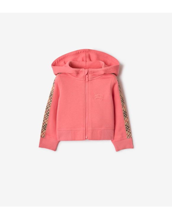 Check Trim Cotton Zip Hoodie