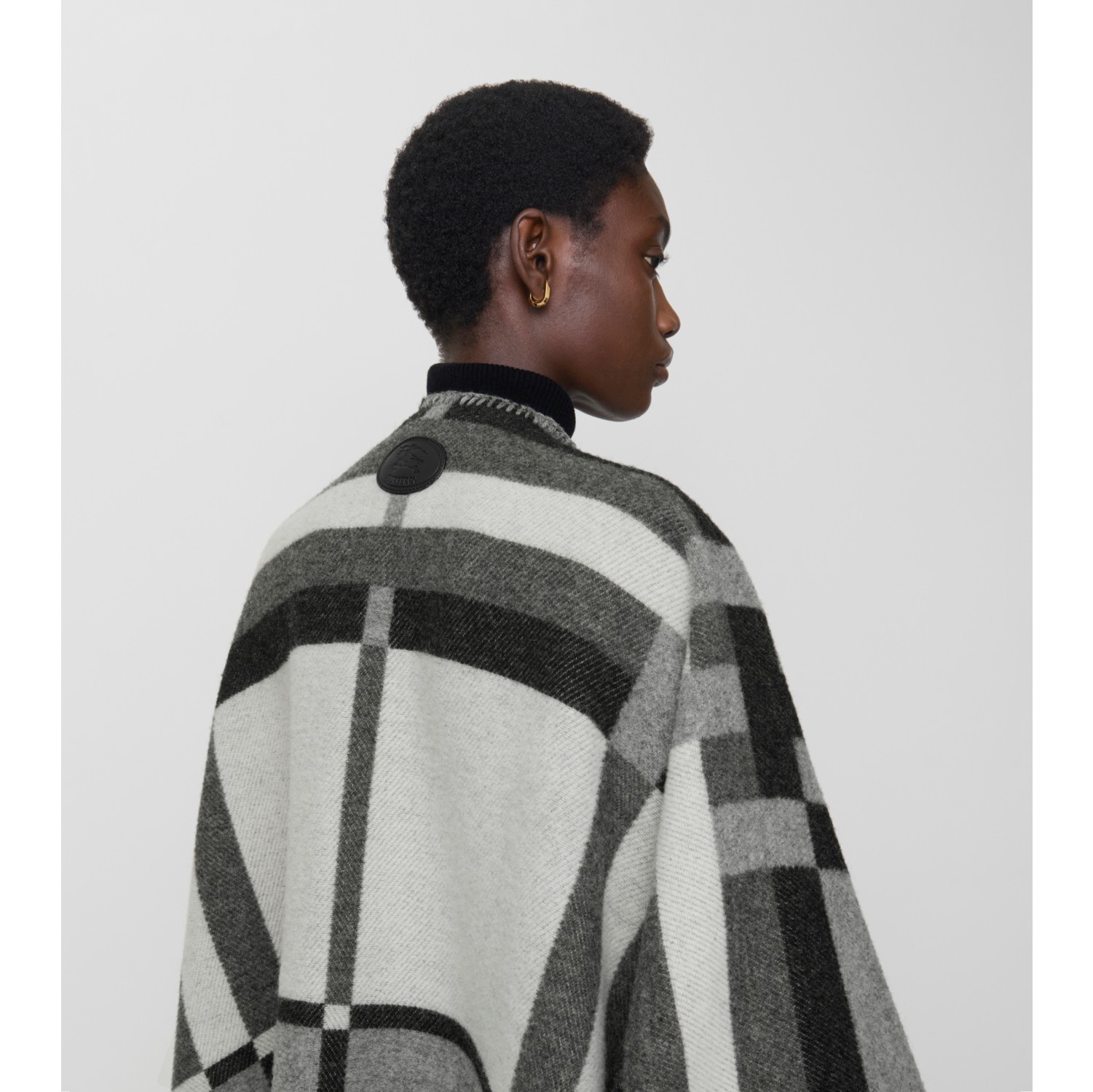 Colour Block Check​ Wool Cape