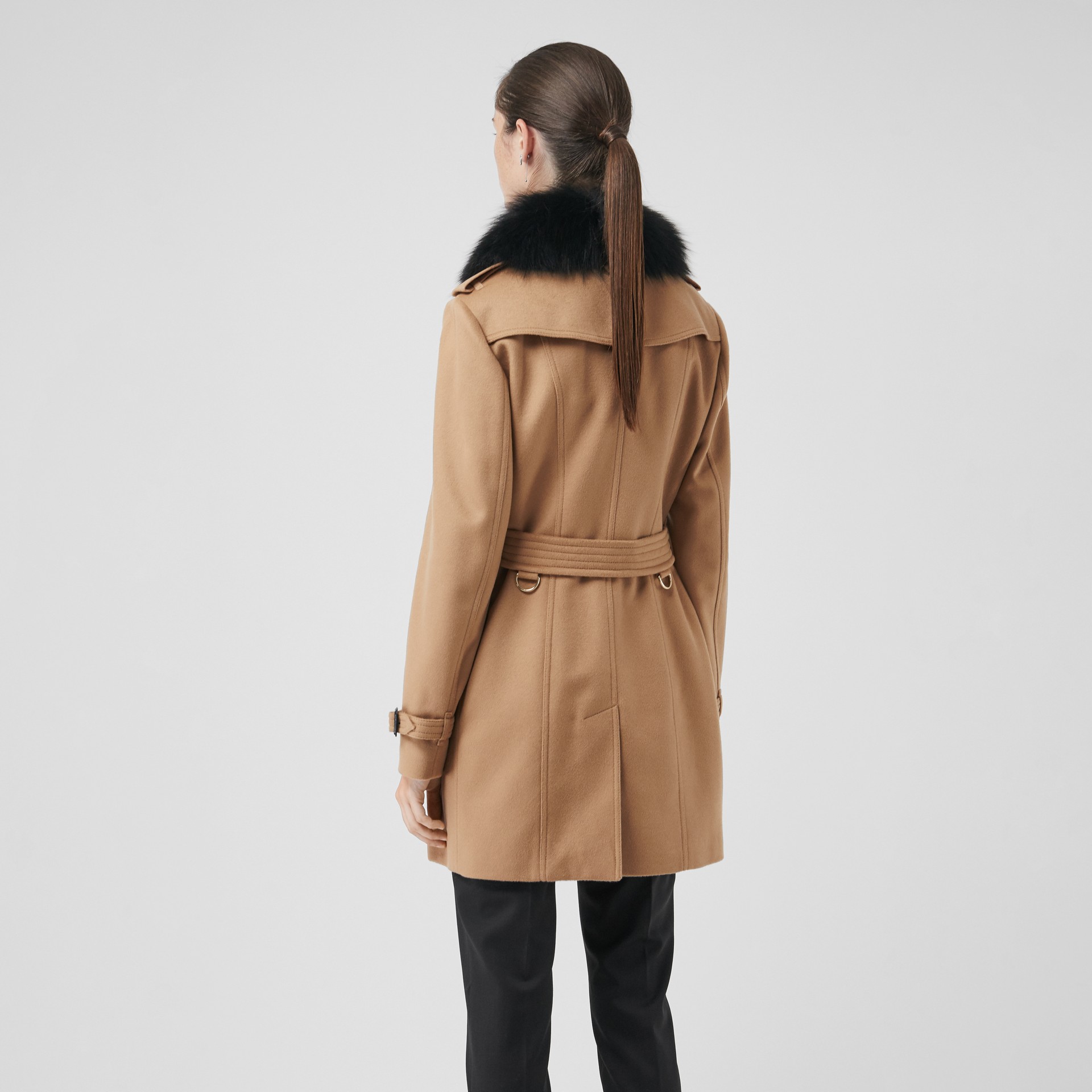 Wool Cashmere Trench Coat with Fur Collar in Camel - Women | Burberry ...