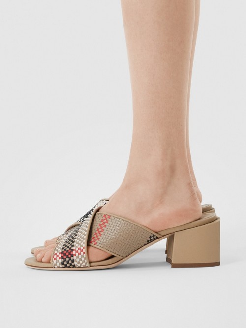 BURBERRY Latticed Leather Block-heel Sandals