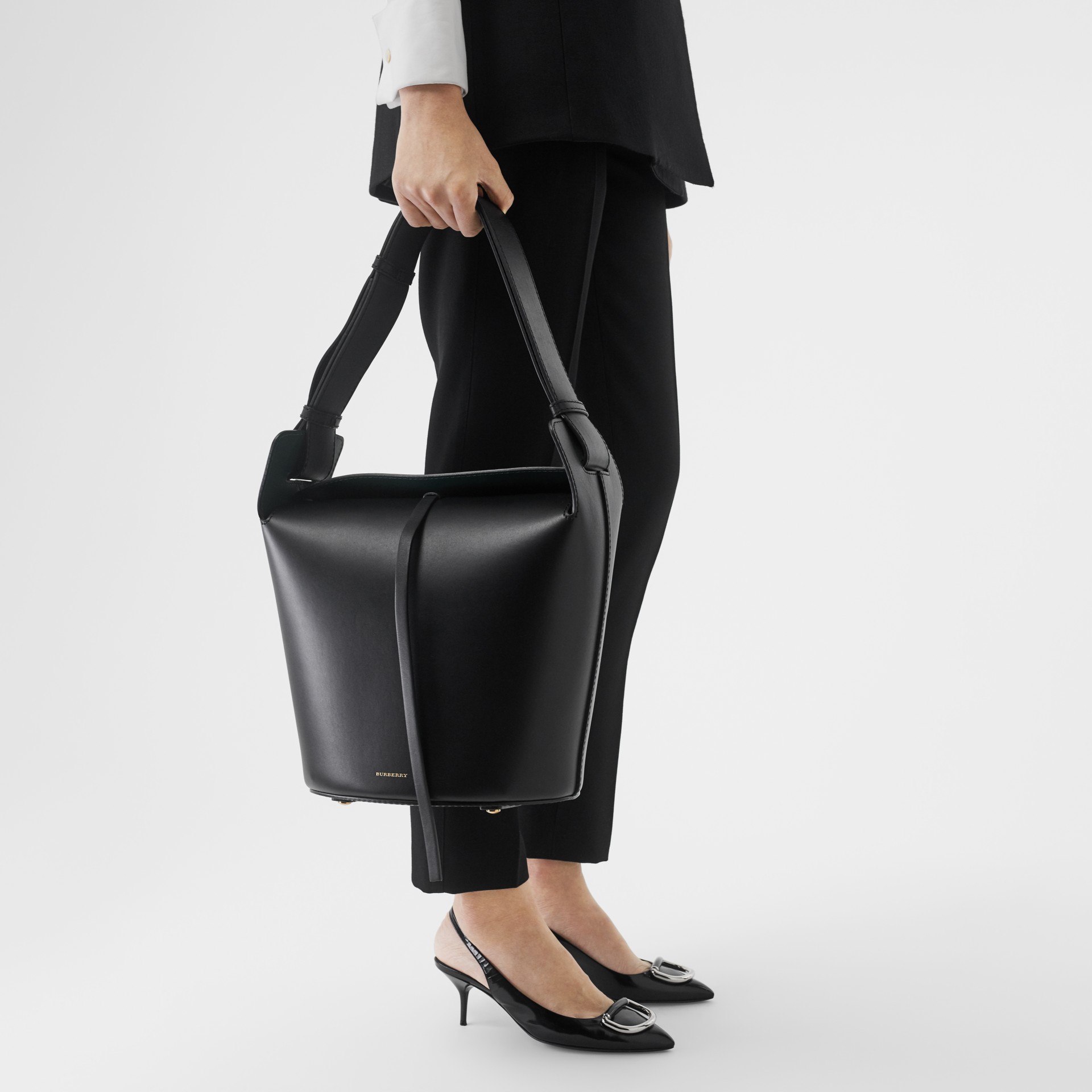 The Medium Leather Bucket Bag in Black - Women | Burberry United States