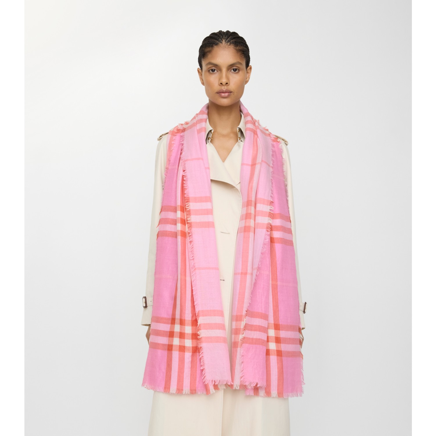 리버시블 체크 울 실크 스카프