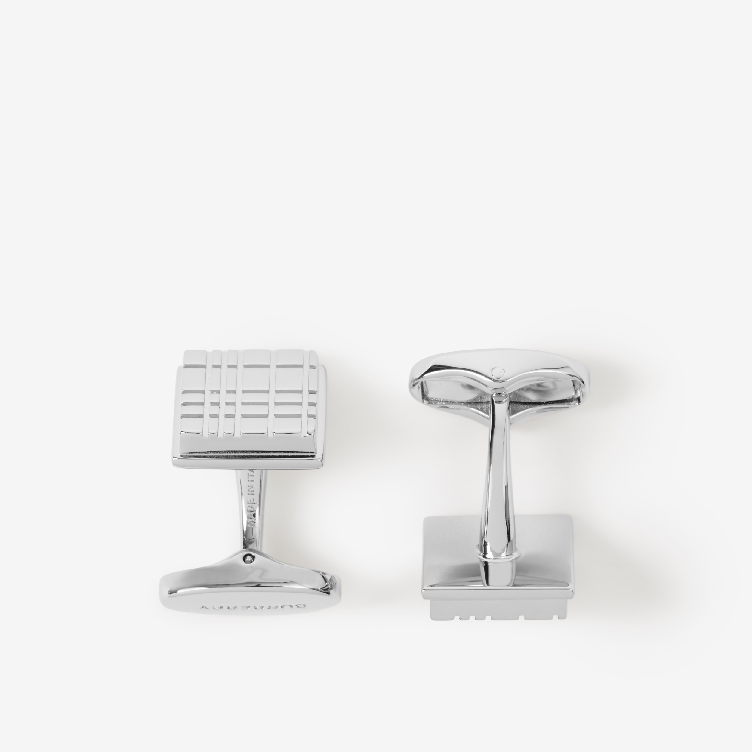 Check Engraved Palladium-plated Square Cufflinks - Men | Burberry® Official - 2