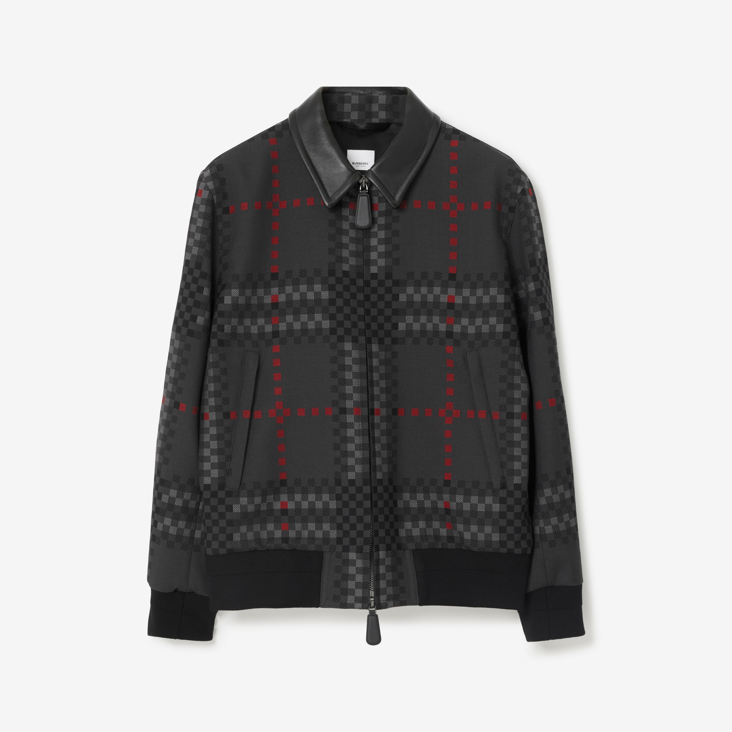 Pixel Check Wool Blend Harrington Jacket in Dark Thunder Grey - Men | Burberry® Official - 1