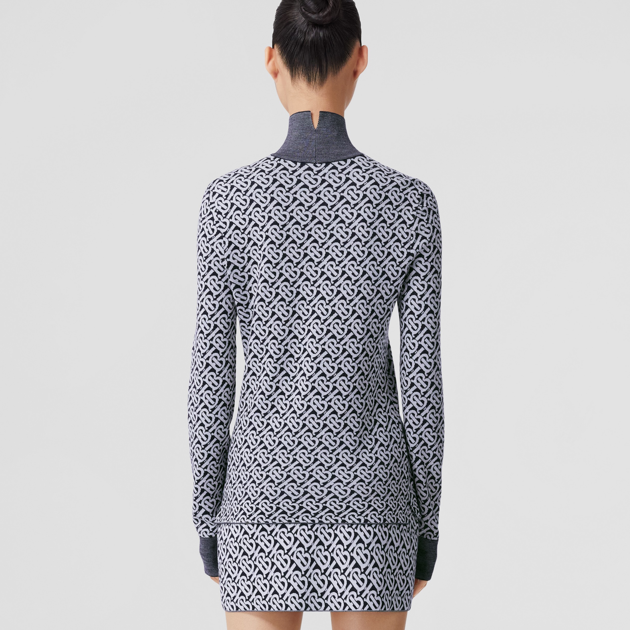 Monogram Wool Jacquard Turtleneck Sweater in Dark Charcoal Blue - Women | Burberry® Official - 3