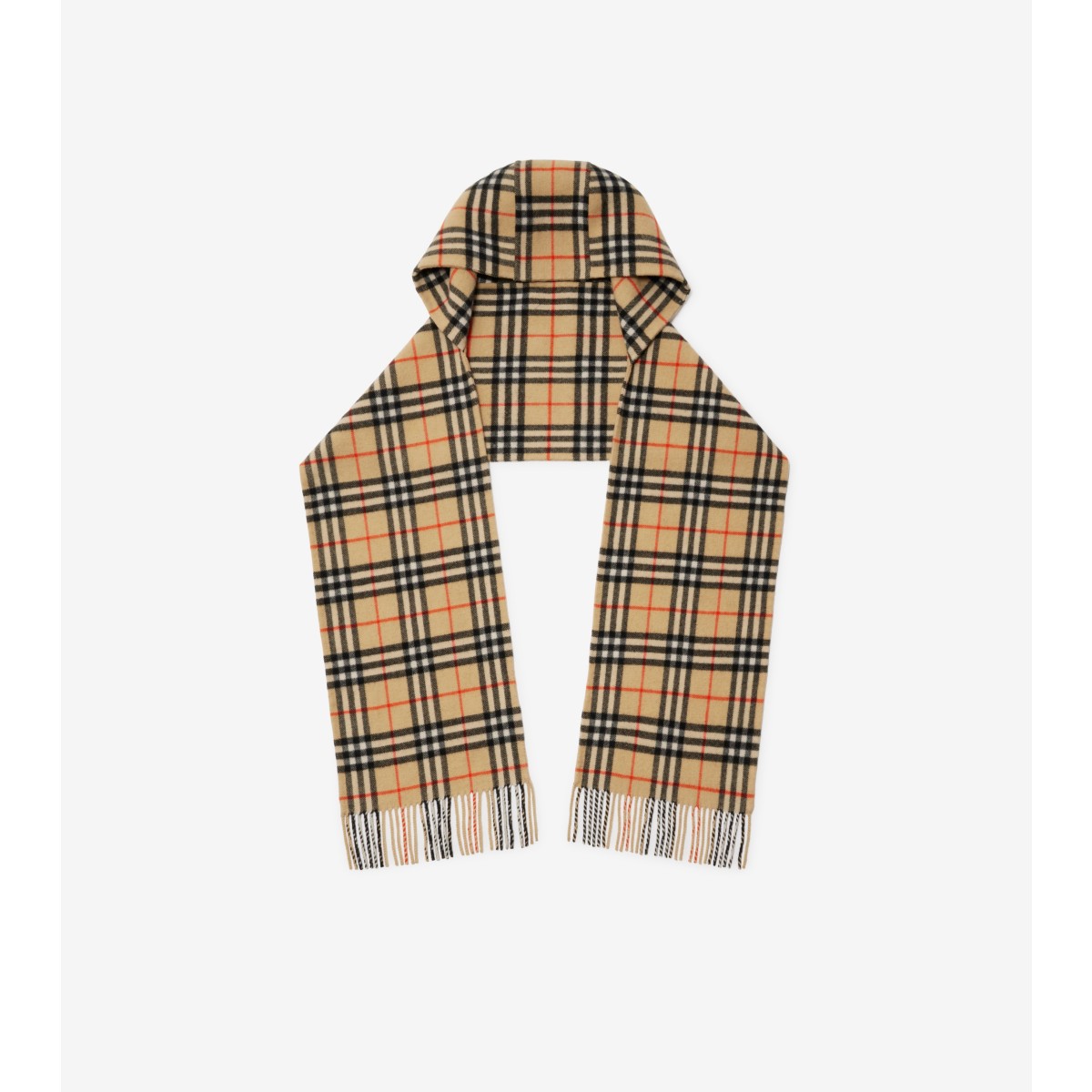 Burberry Giant Check Cashmere Hooded Scarf In Sand