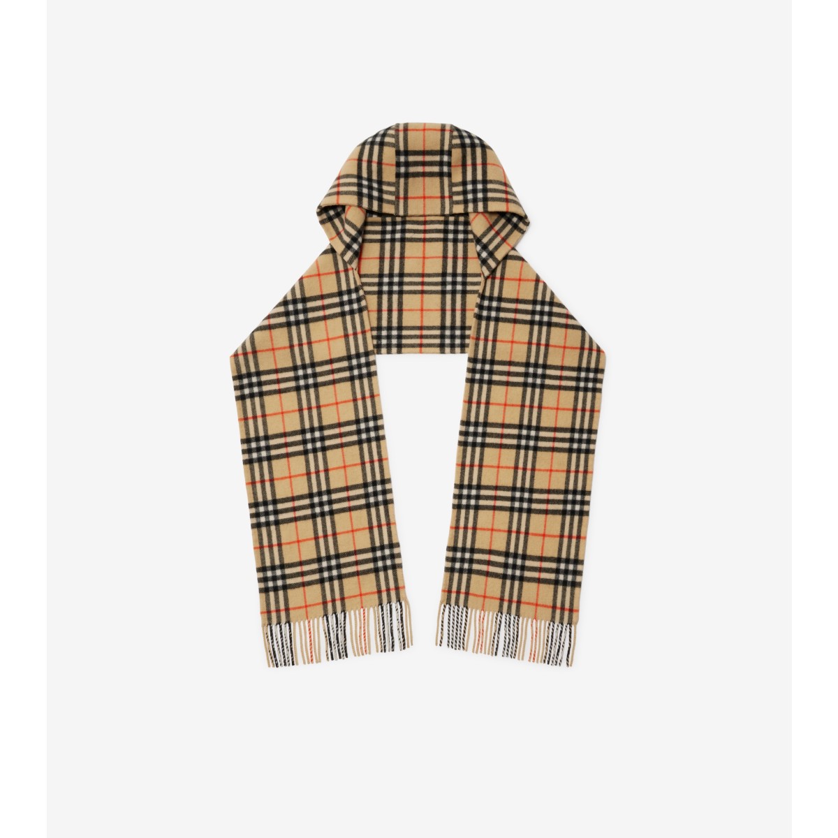 Shop Burberry Check Cashmere Hooded Scarf In Sand