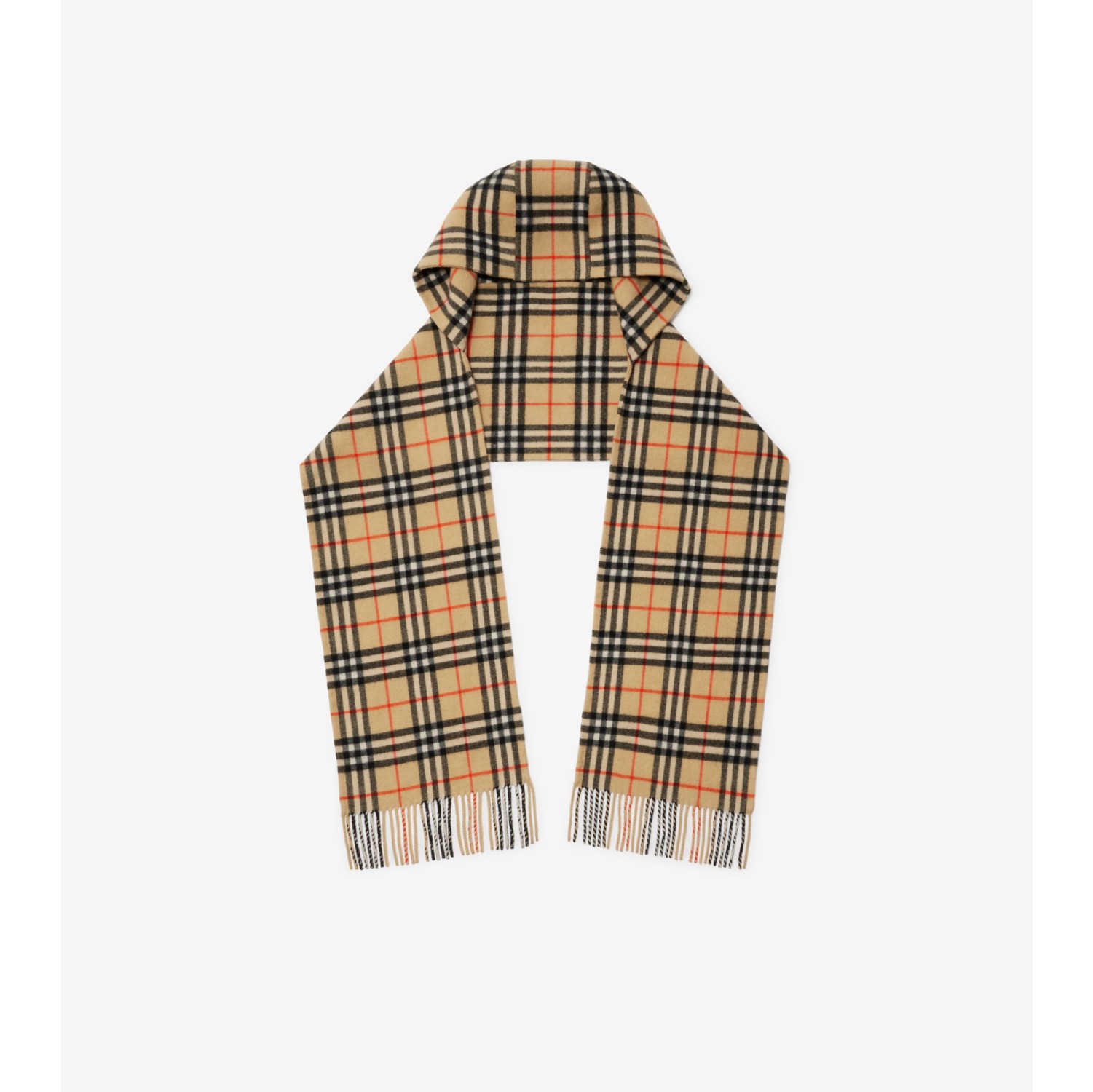 Check Cashmere Hooded Scarf in Sand Burberry Official