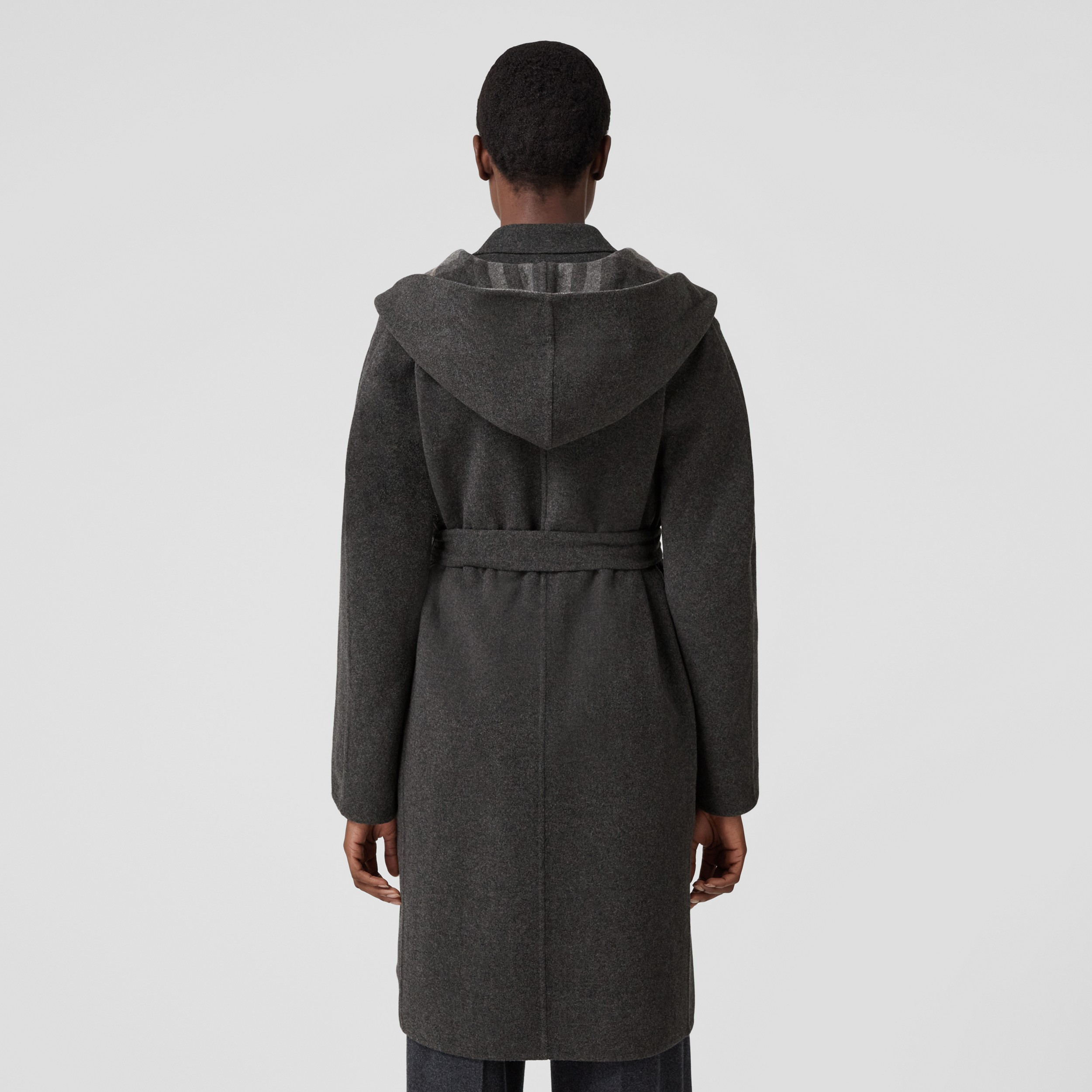 Check Detail Wool Hooded Wrap Coat in Charcoal/grey - Women | Burberry® Official - 3