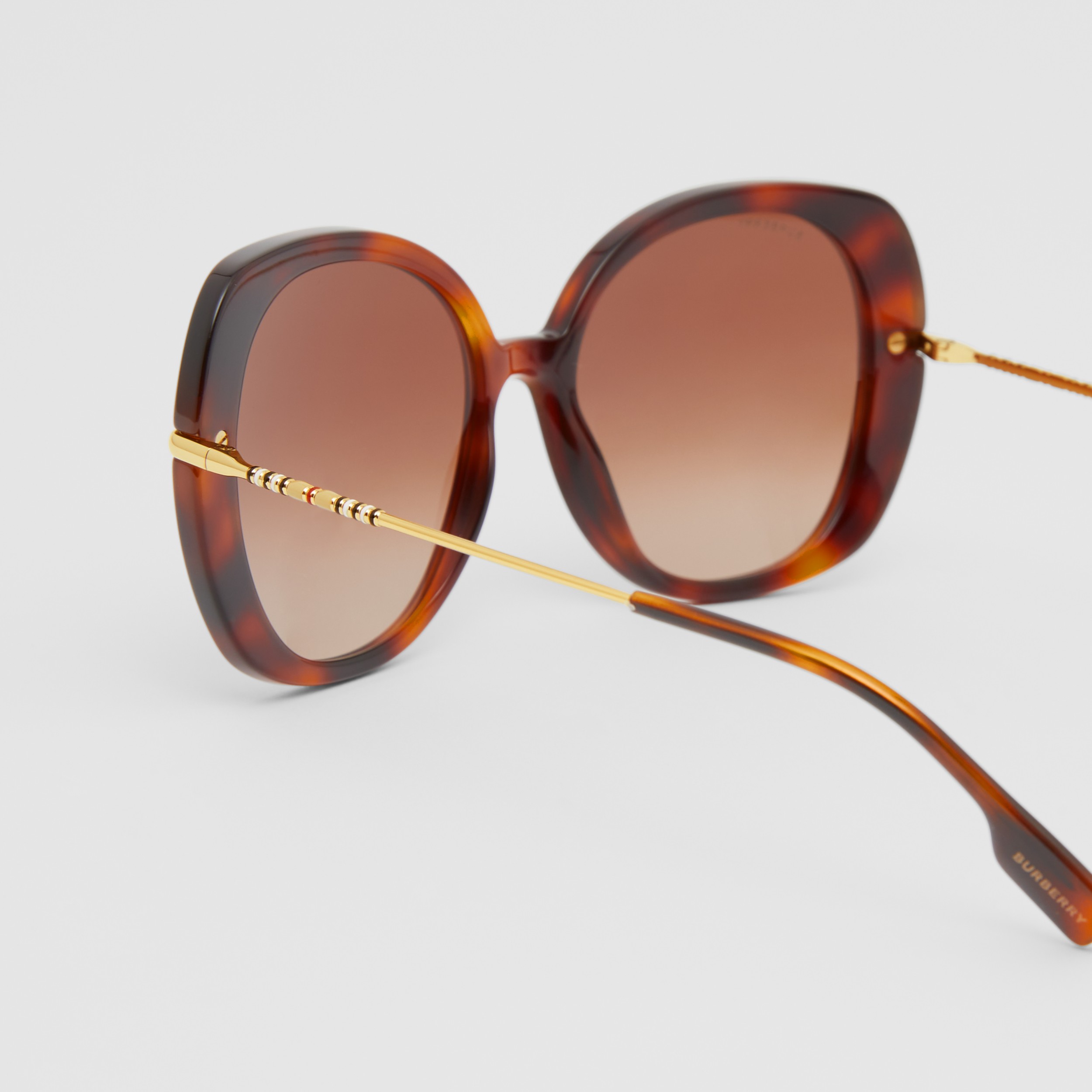Icon Stripe Detail Square Frame Sunglasses in Warm Tortoiseshell ...