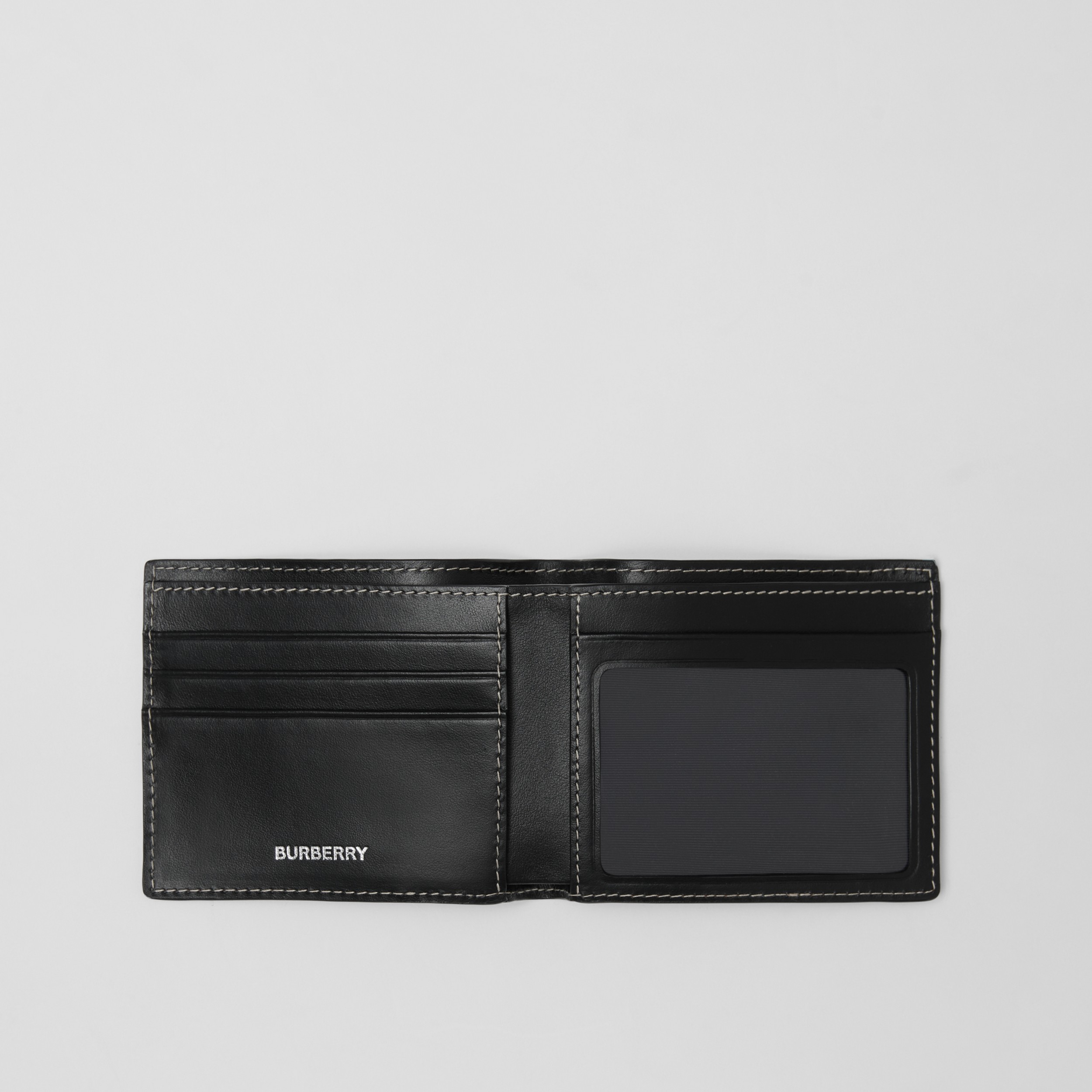 Check and Leather Bifold ID Wallet in Dark Birch Brown - Men | Burberry® Official - 3