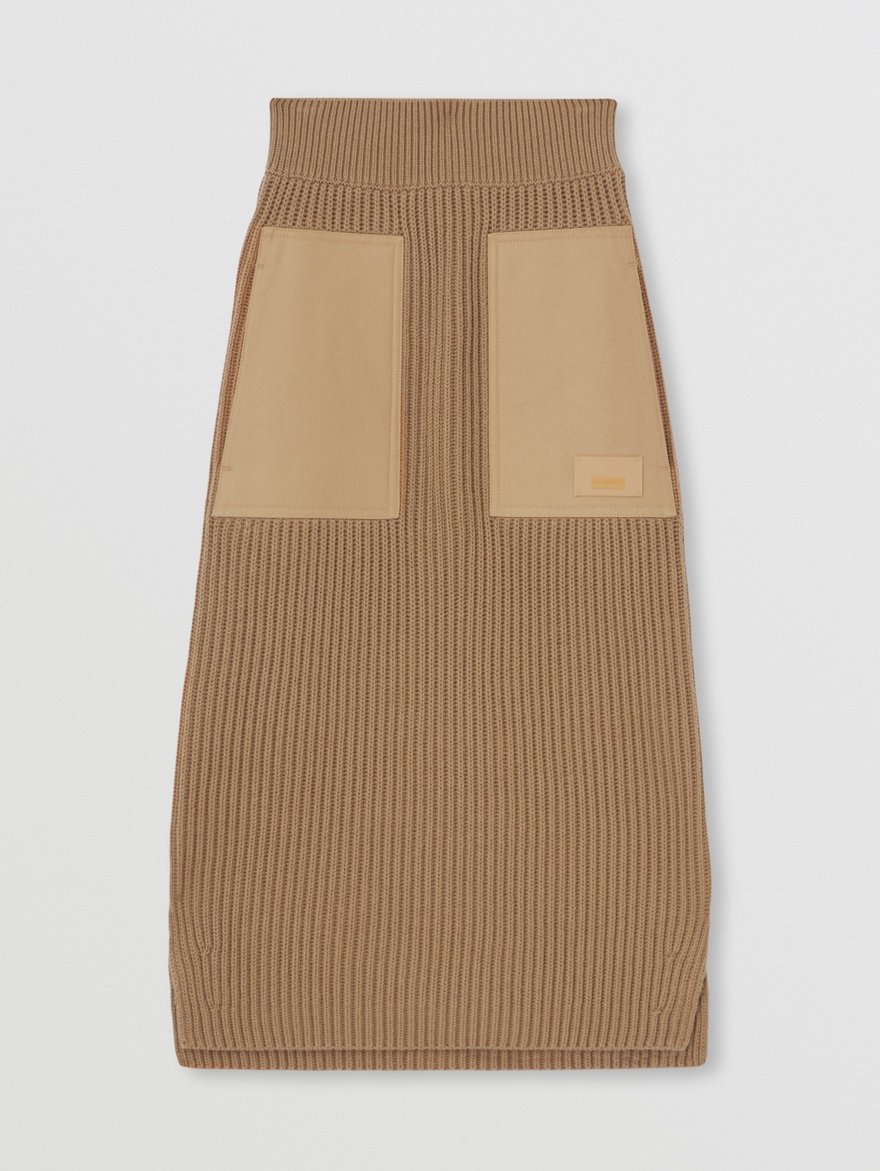 Falda de tubo en cachemir y algodón con logotipo (Cámel)