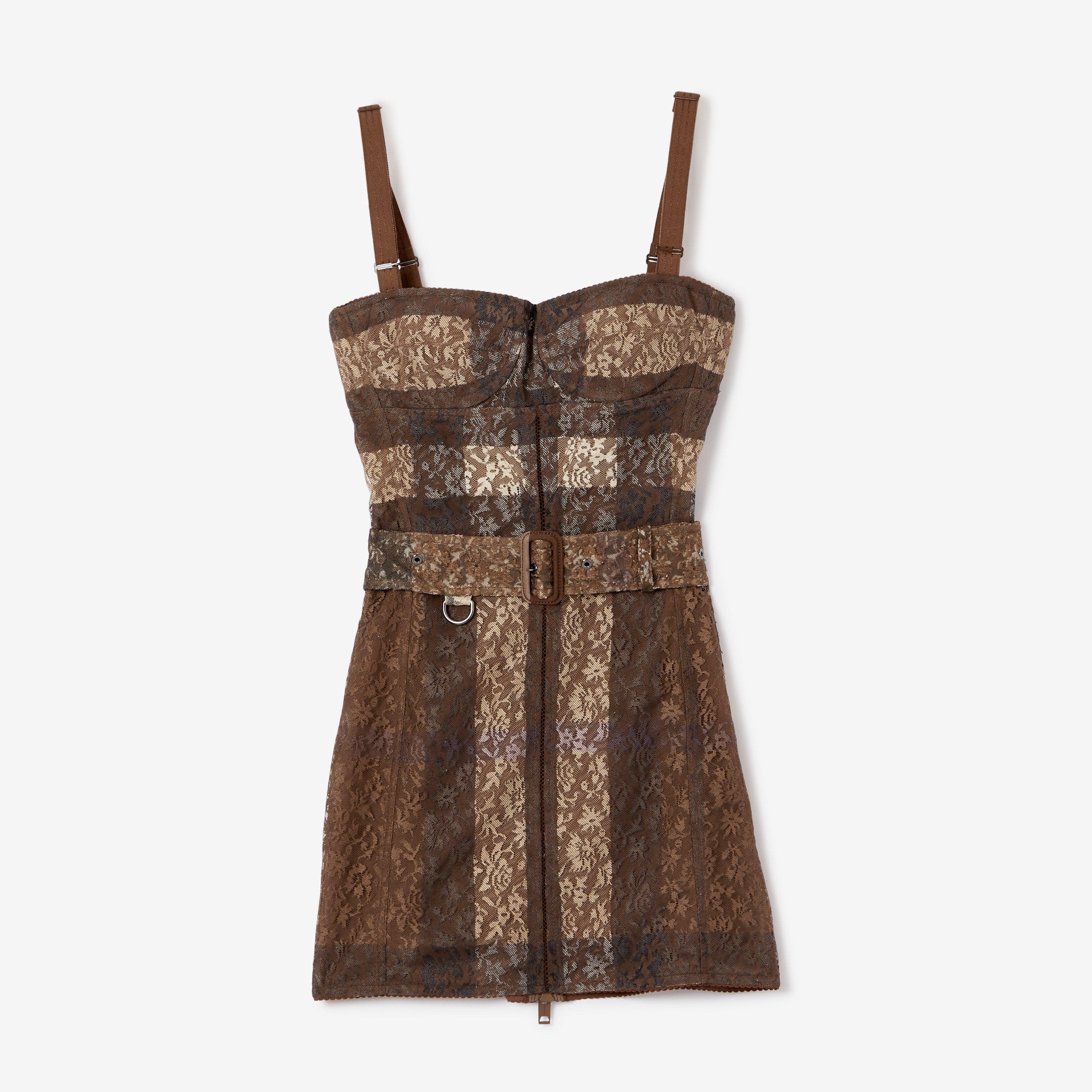 Check Lace Belted Corset Dress in Dark Birch Brown - Women | Burberry® Official - 1
