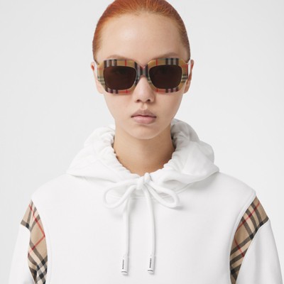 burberry vintage check panel cotton moletom com capuz