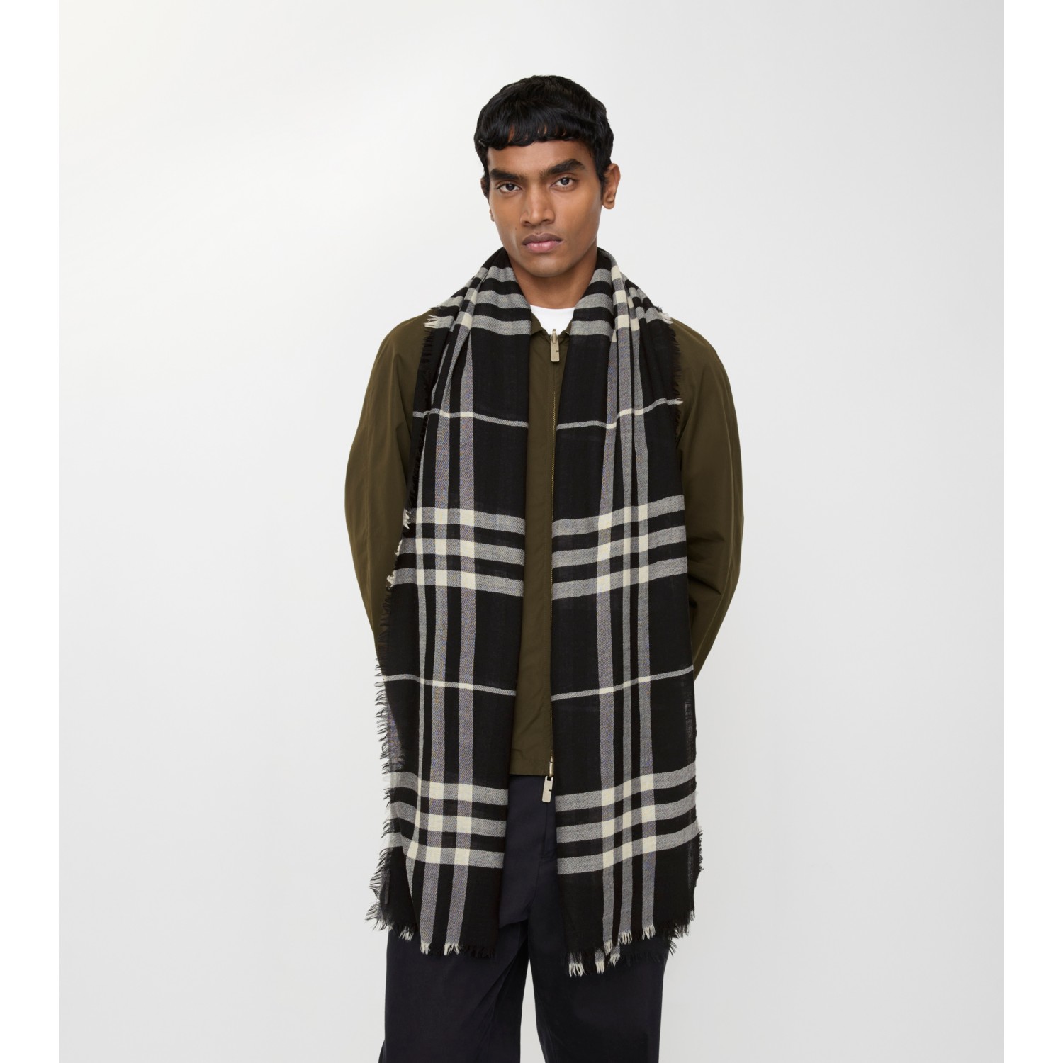 Wide Check Wool Scarf - thumbnail 7