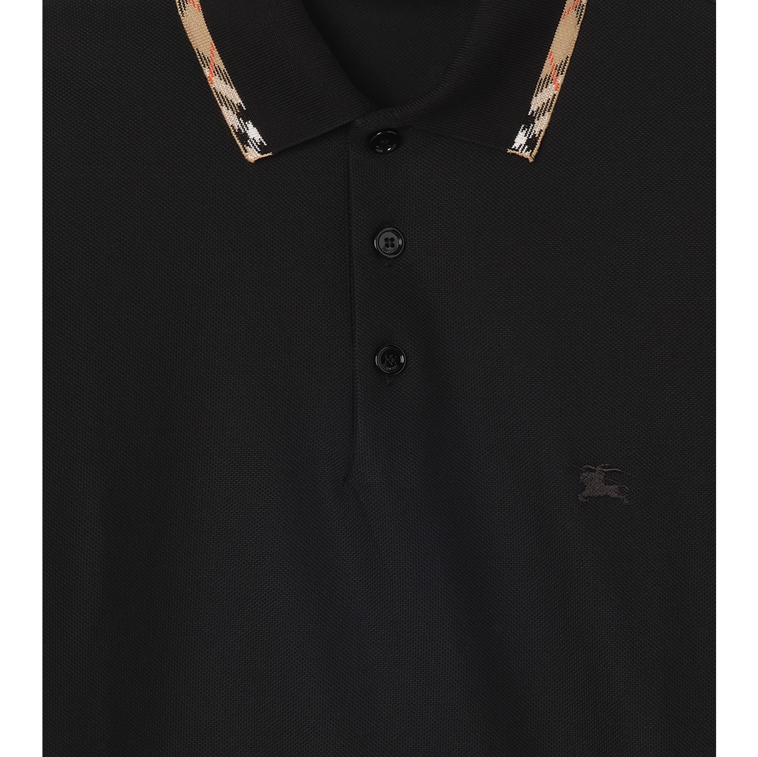 Check Trim Cotton Polo Shirt in Black - Men | Burberry® Official
