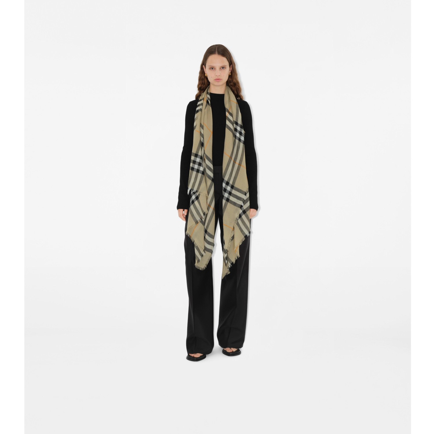 Wide Check Wool Scarf