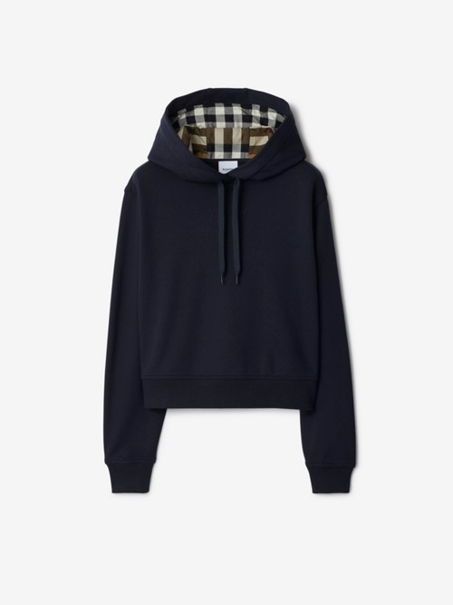 Burberry Cropped Cotton Hoodie In Navy