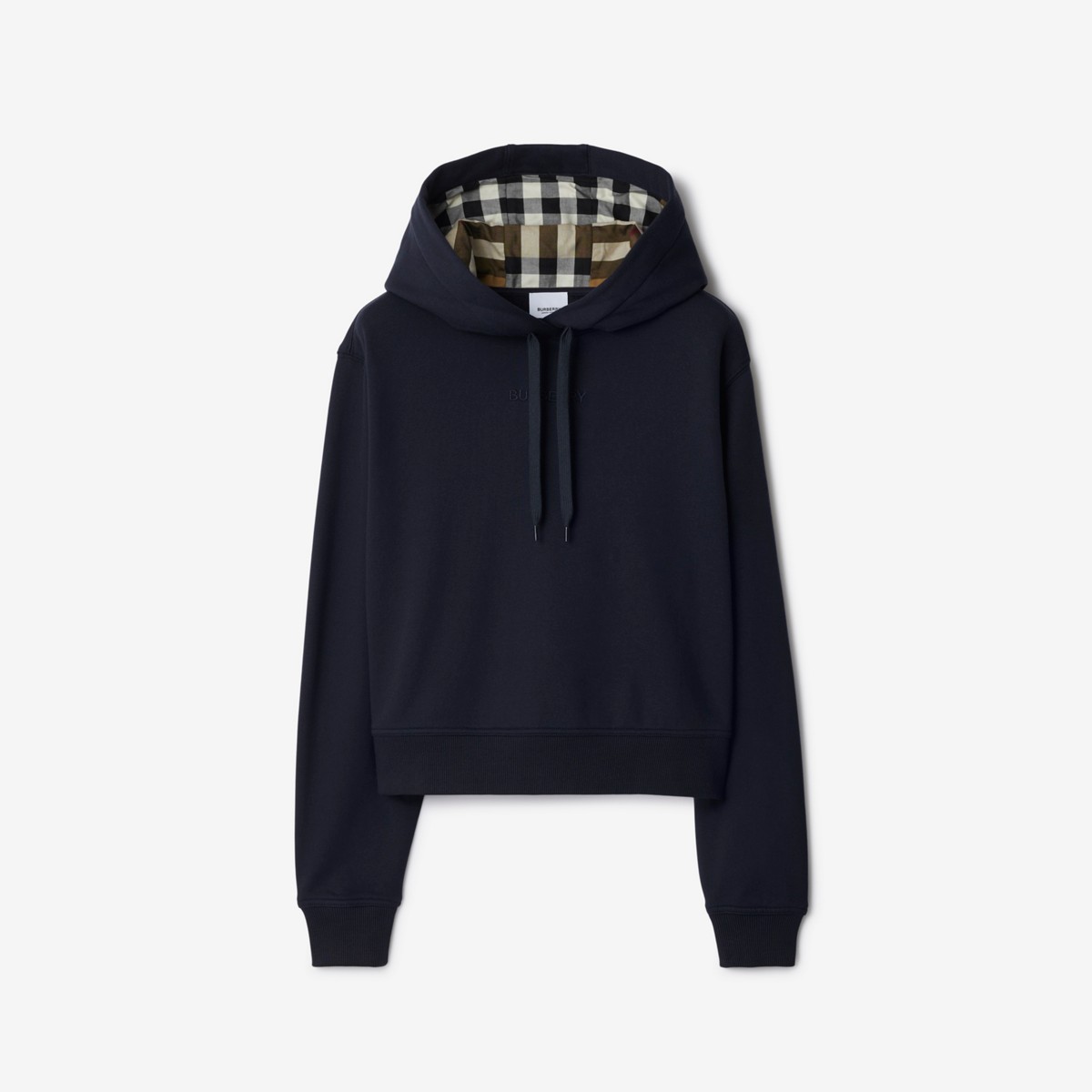 Burberry Cropped Cotton Hoodie In Navy