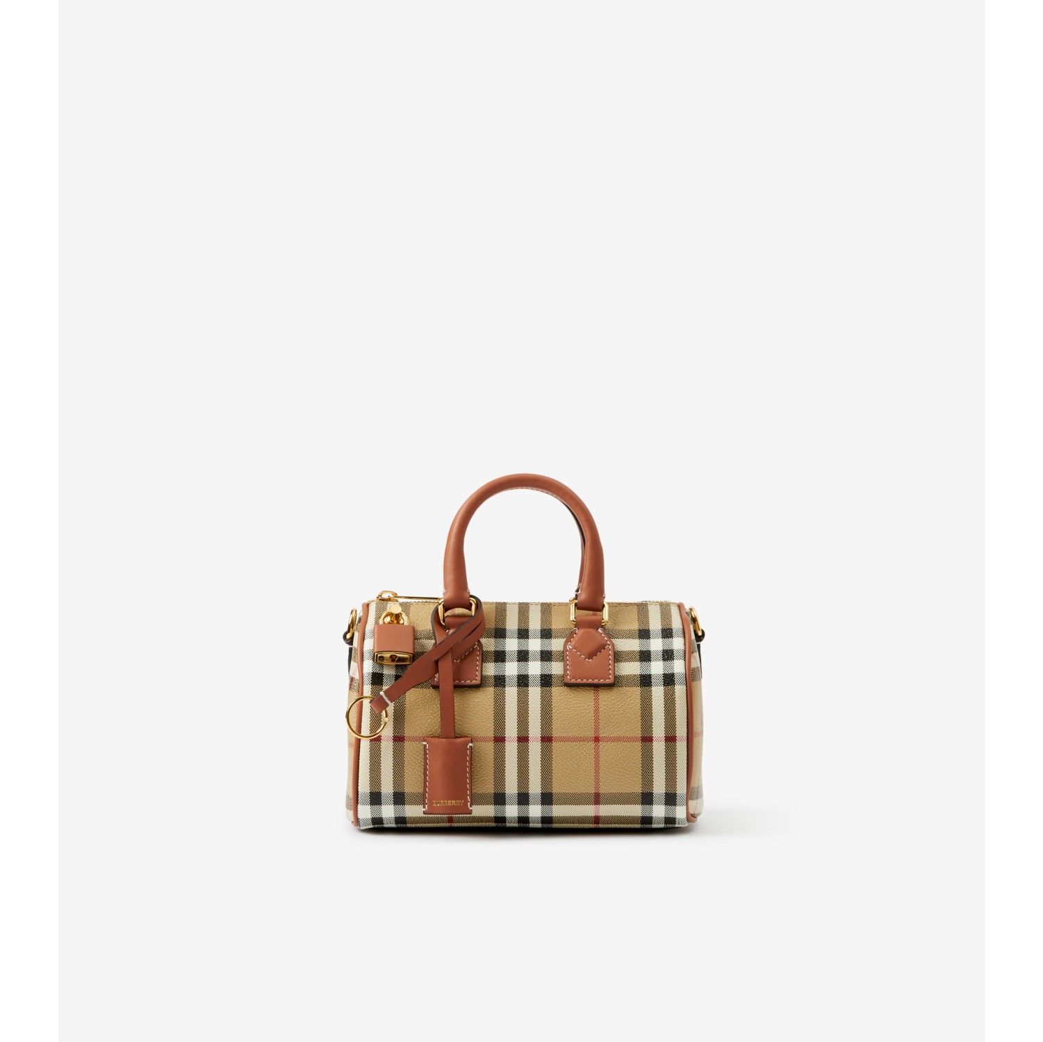 Burberry Mini Check Canvas & Leather Bowling Bag