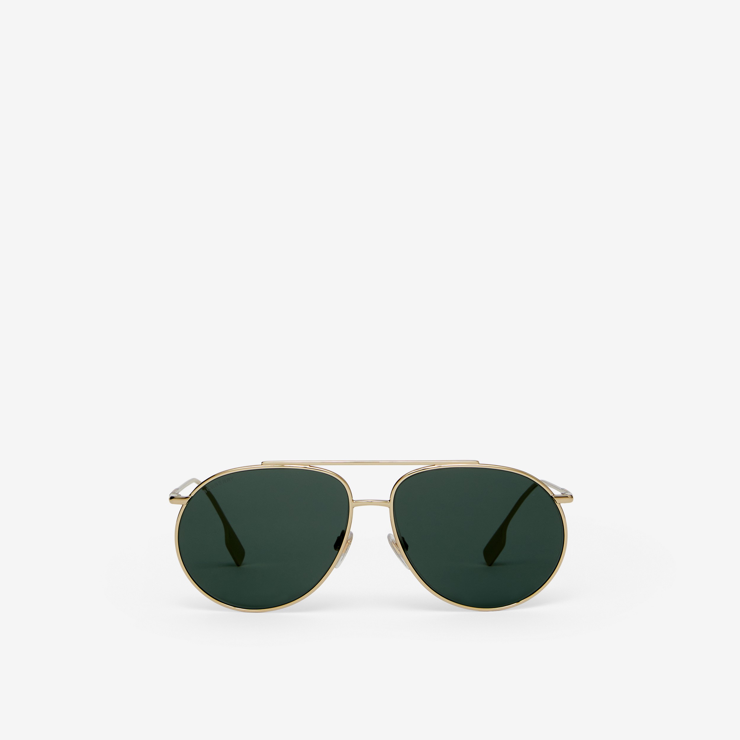 Oversize-Fliegersonnenbrille mit Streifendetail (Helles Goldfarben/dunkelgrün) - Damen | Burberry® - 1