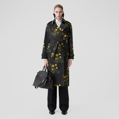 BURBERRY BURBERRY FLORAL PRINT COTTON LONG WATERLOO TRENCH COAT