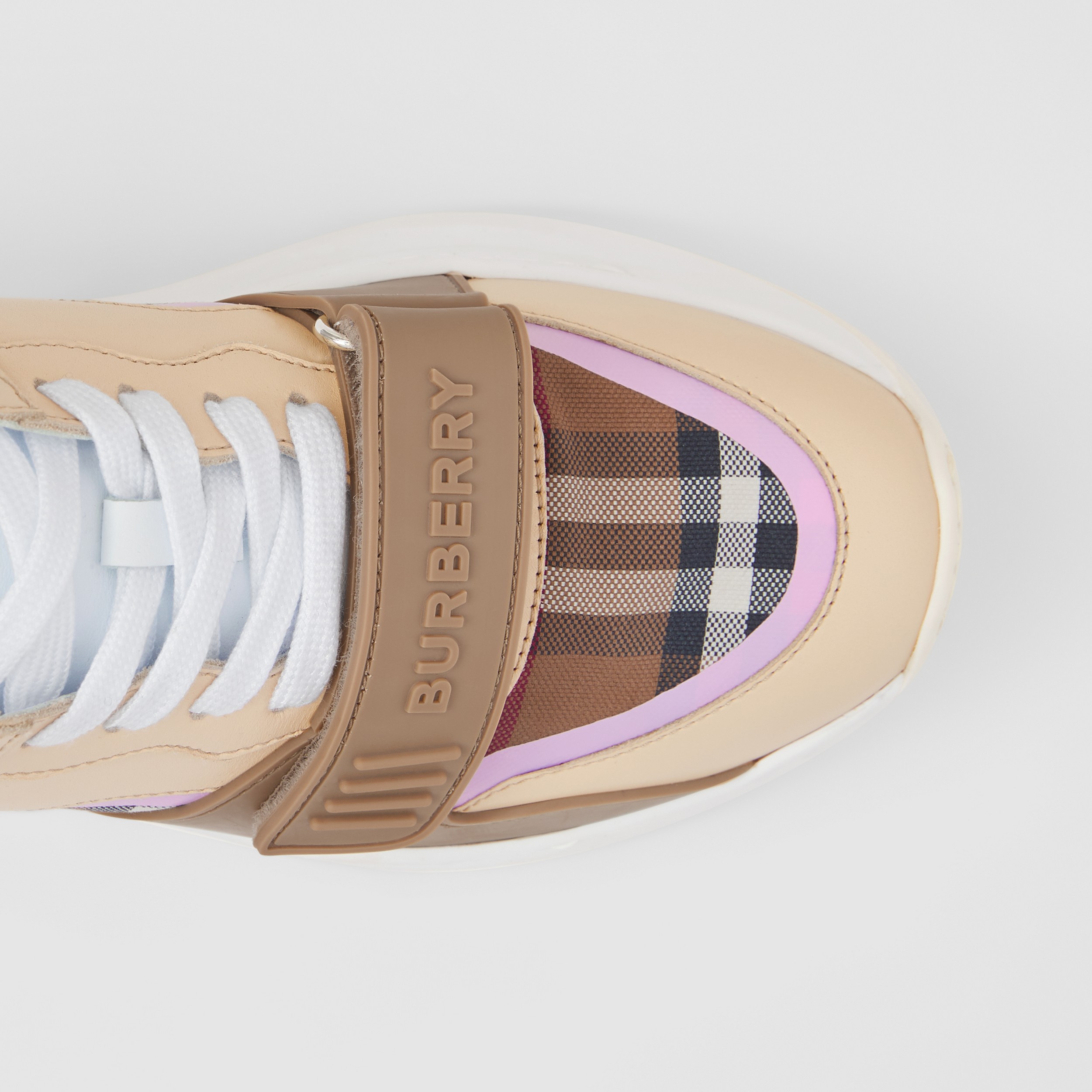 Check Cotton and Leather Sneakers in Birch Brown/pink - Women | Burberry® Official - 2