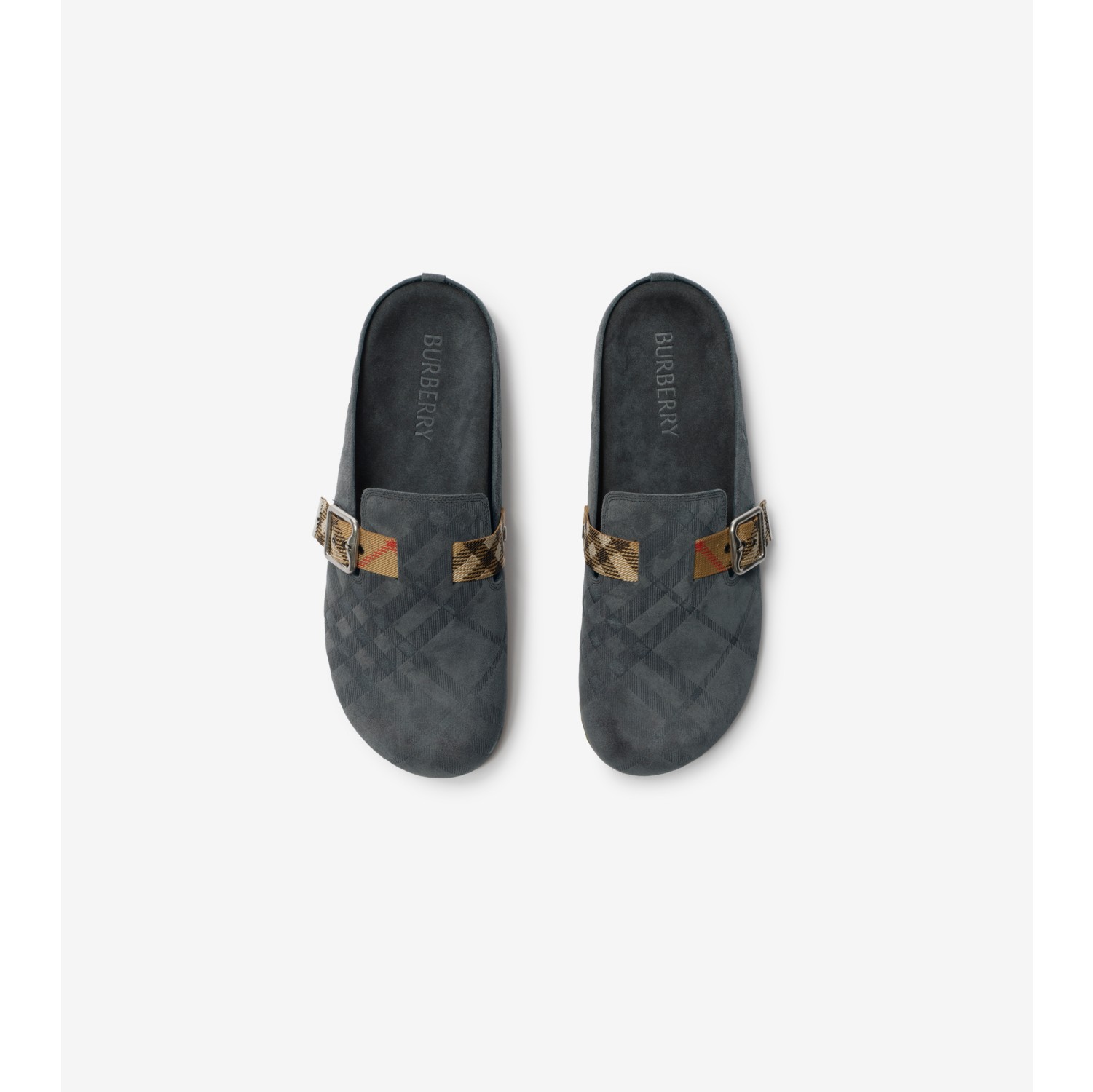 Check Suede Urchin Clogs in Wave blue - Men | Burberry® Official