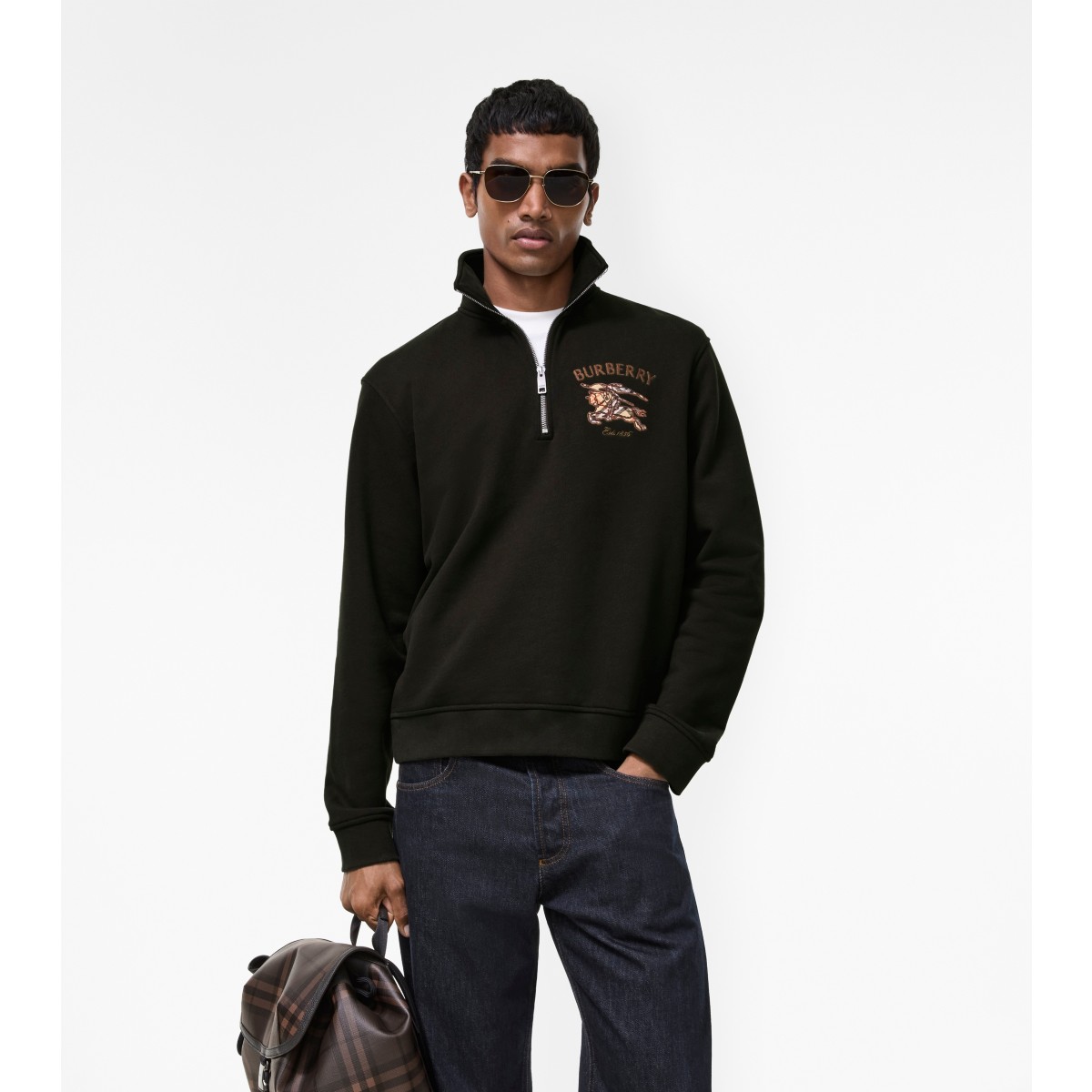  Check Knight Cotton Half-zip Sweater