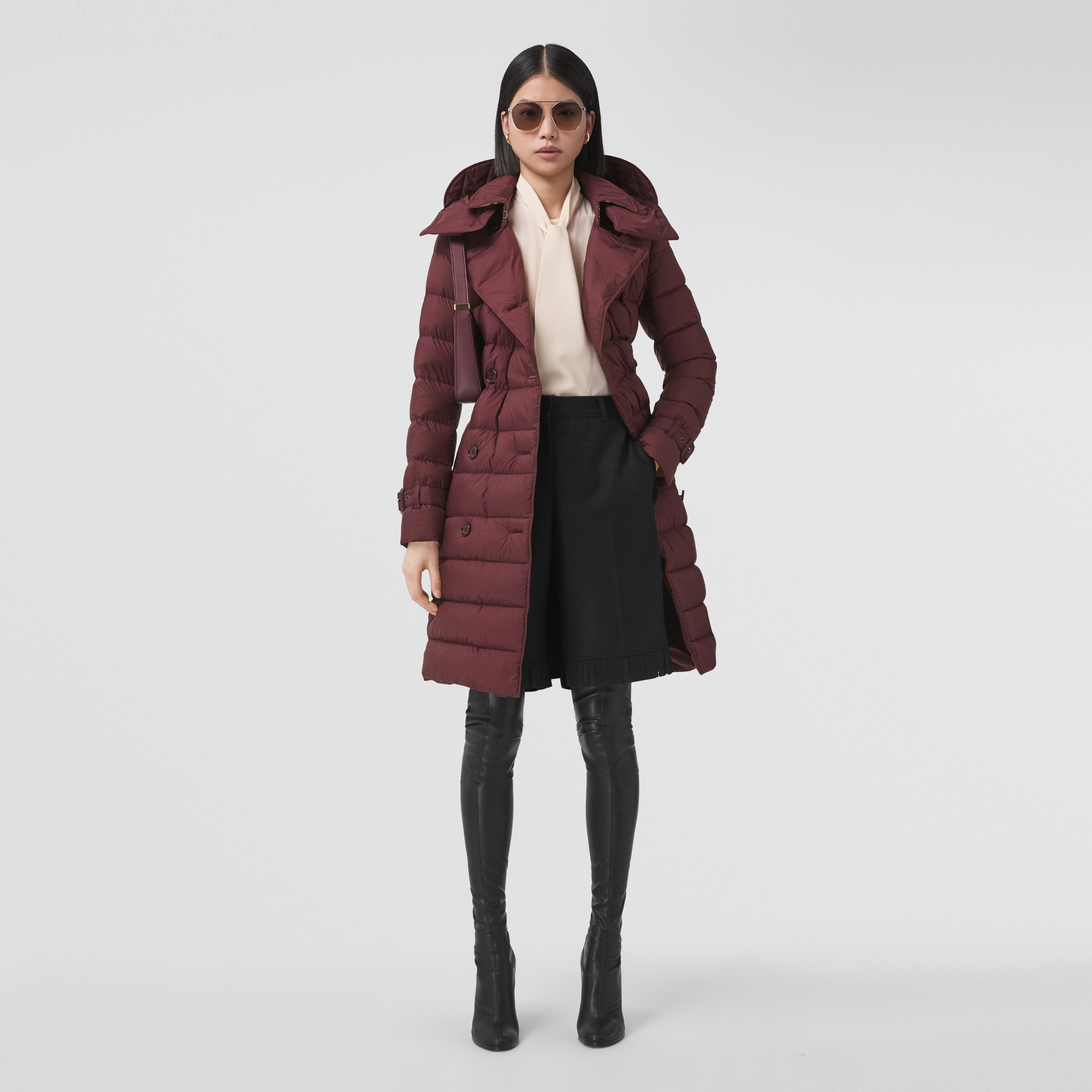 Detachable Hood Down-filled Coat in Maroon Brown - Women | Burberry® Official - 1
