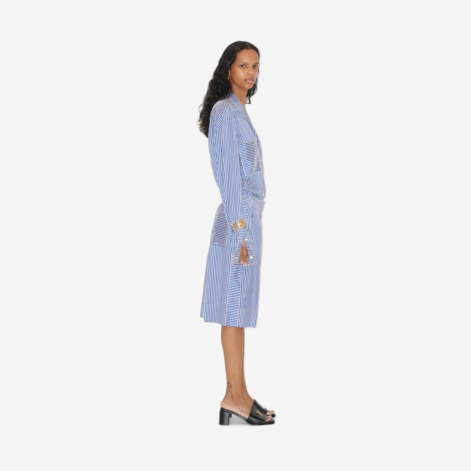 스트라이프 실크 파자마 셔츠 (블루/화이트) - 여성 | Burberry®